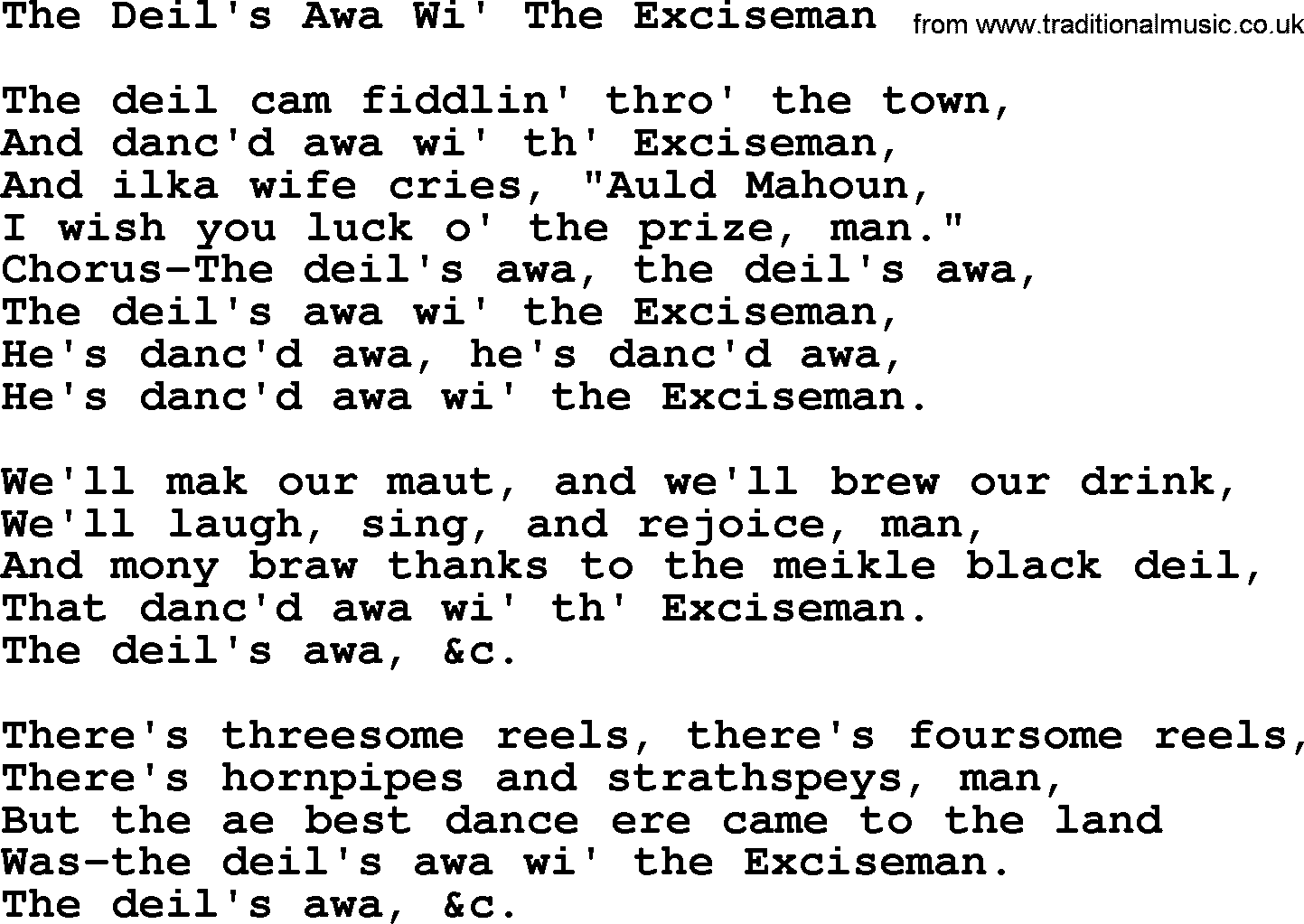 Robert Burns Songs & Lyrics: The Deil's Awa Wi' The Exciseman
