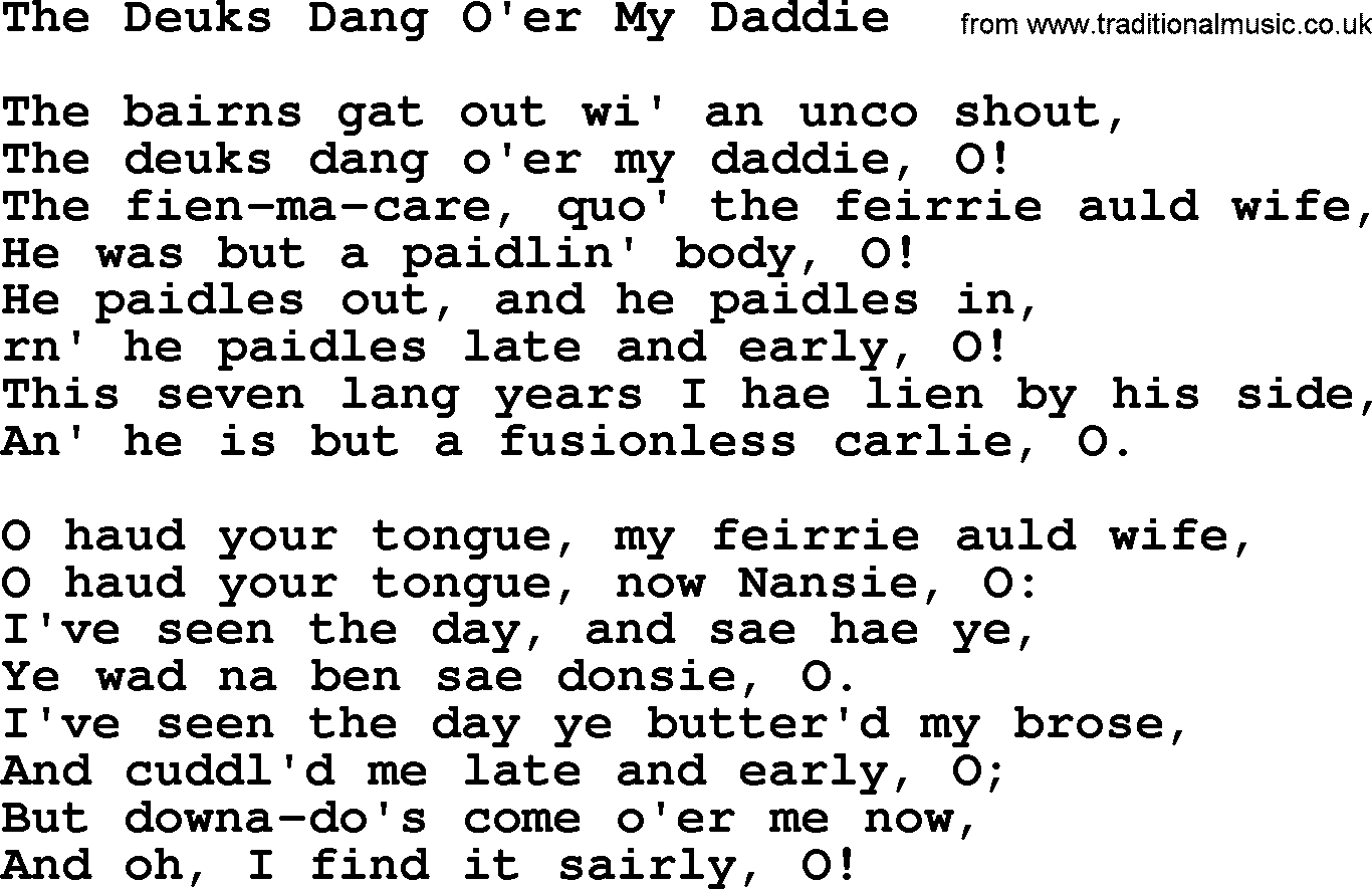 Robert Burns Songs & Lyrics: The Deuks Dang O'er My Daddie