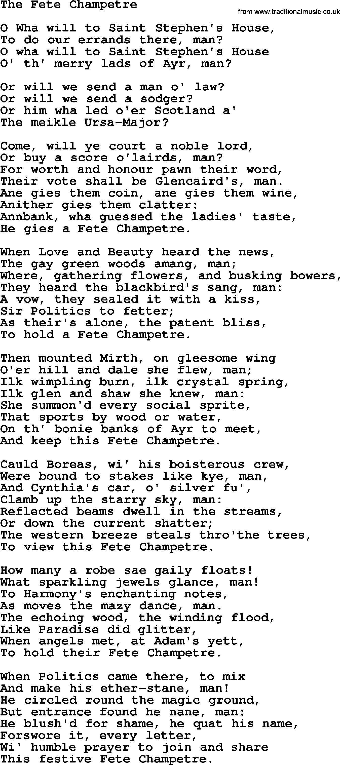 Robert Burns Songs & Lyrics: The Fete Champetre