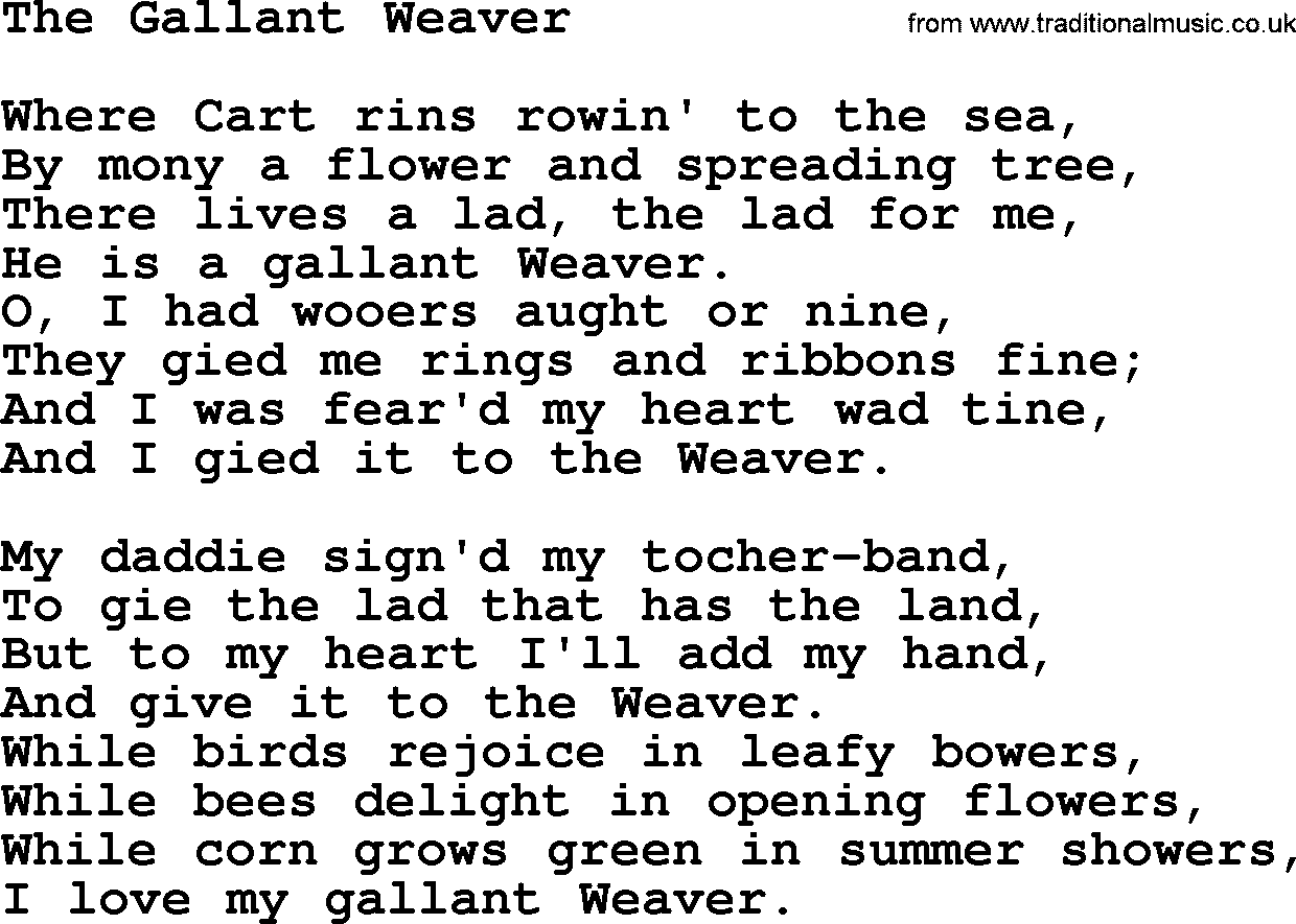 Robert Burns Songs & Lyrics: The Gallant Weaver