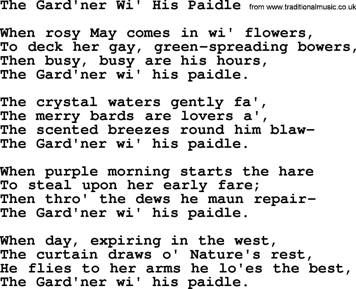 Robert Burns Songs & Lyrics: The Gard'ner Wi' His Paidle