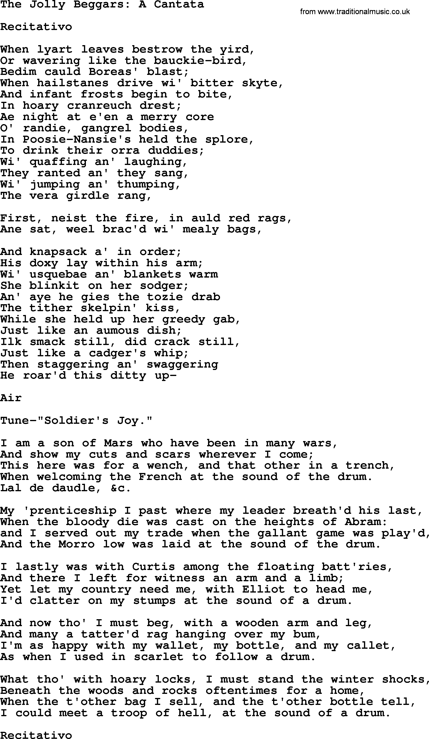 Robert Burns Songs & Lyrics: The Jolly Beggars A Cantata