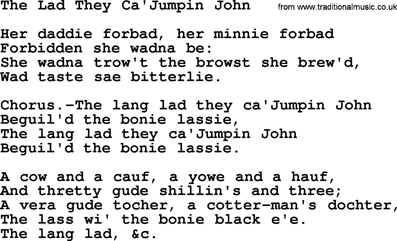 Robert Burns Songs & Lyrics: The Lad They Ca'jumpin John