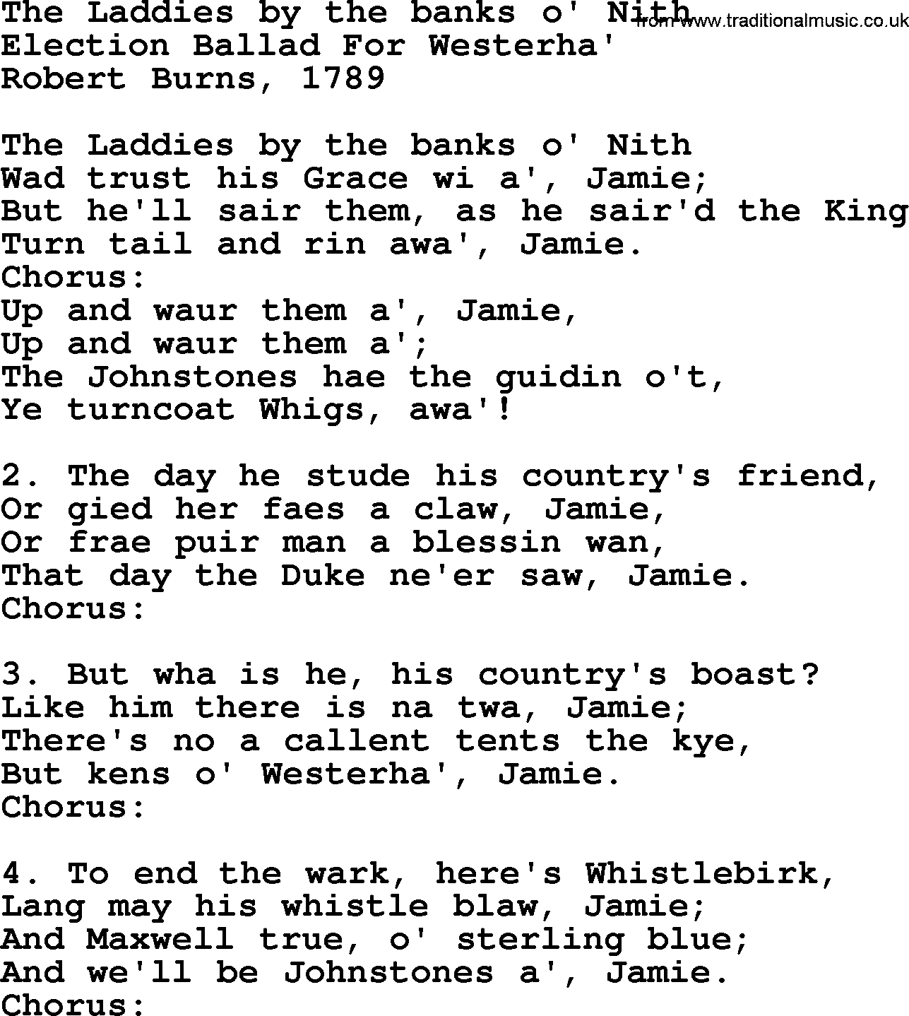 Robert Burns Songs & Lyrics: The Laddies By The Banks O' Nith