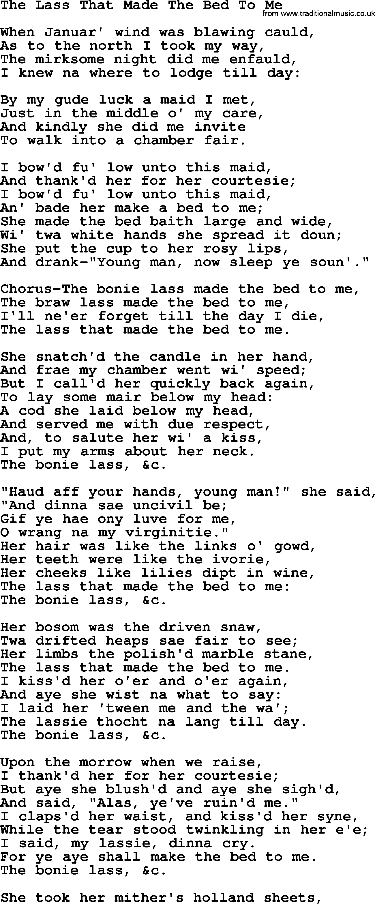 Robert Burns Songs & Lyrics: The Lass That Made The Bed To Me