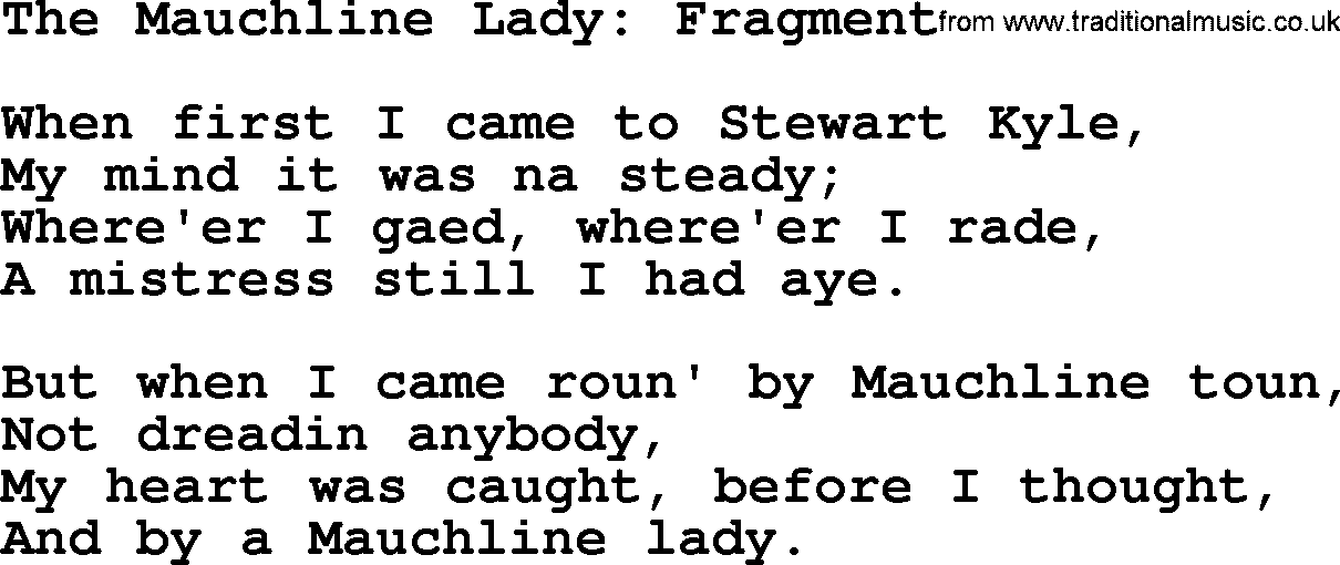 Robert Burns Songs & Lyrics: The Mauchline Lady Fragment