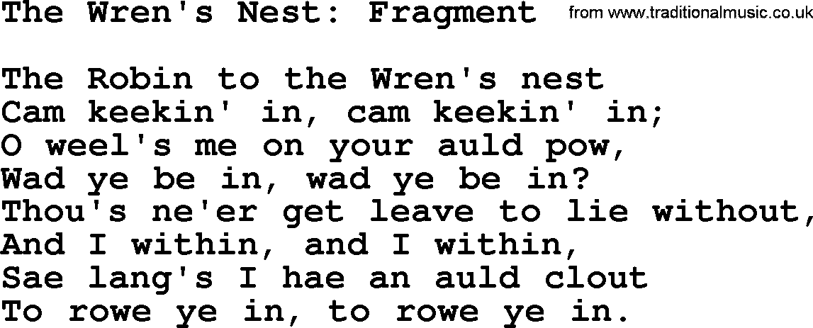 Robert Burns Songs & Lyrics: The Wren's Nest Fragment