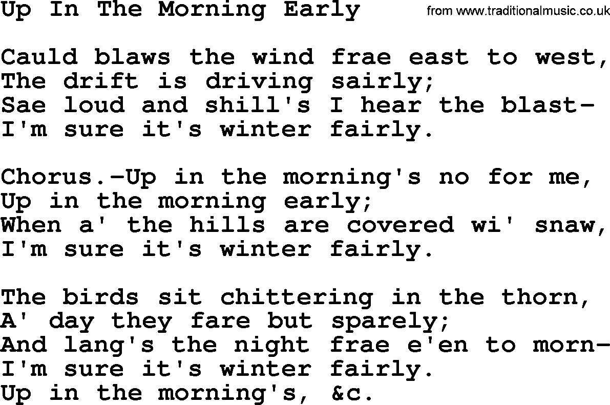 Robert Burns Songs & Lyrics: Up In The Morning Early