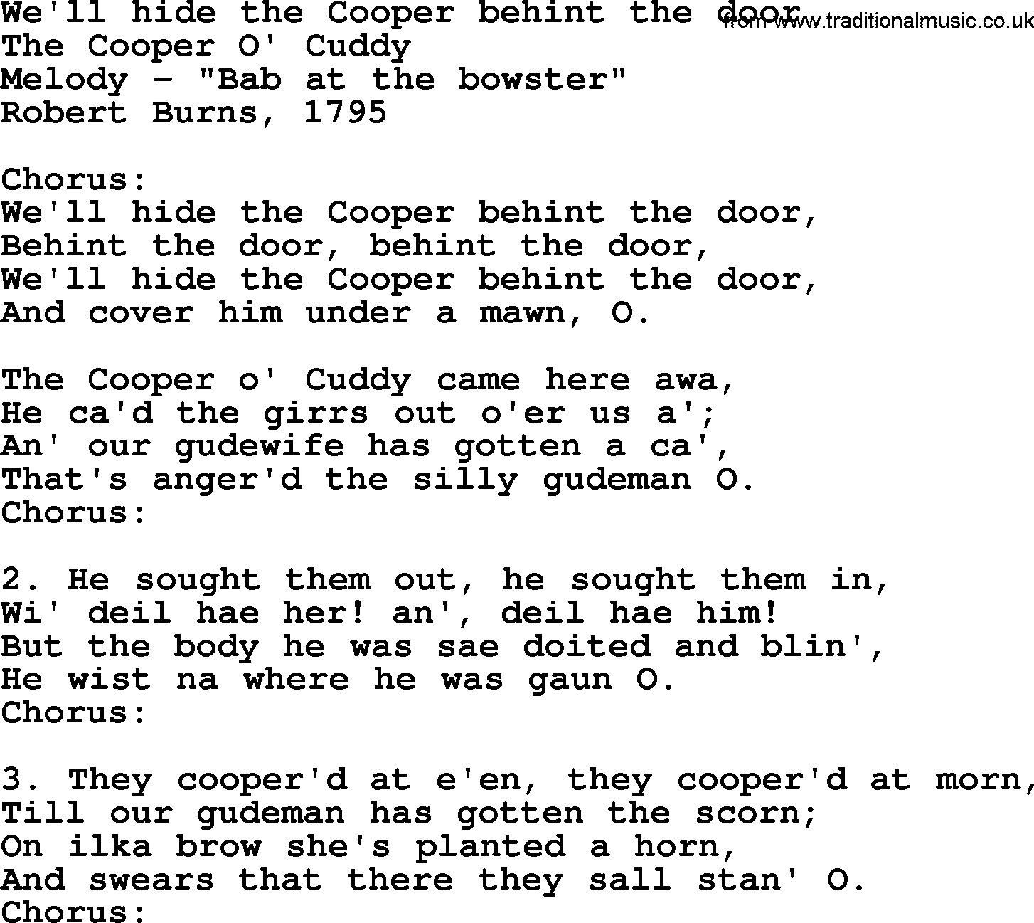 Robert Burns Songs & Lyrics: We'll Hide The Cooper Behint The Door