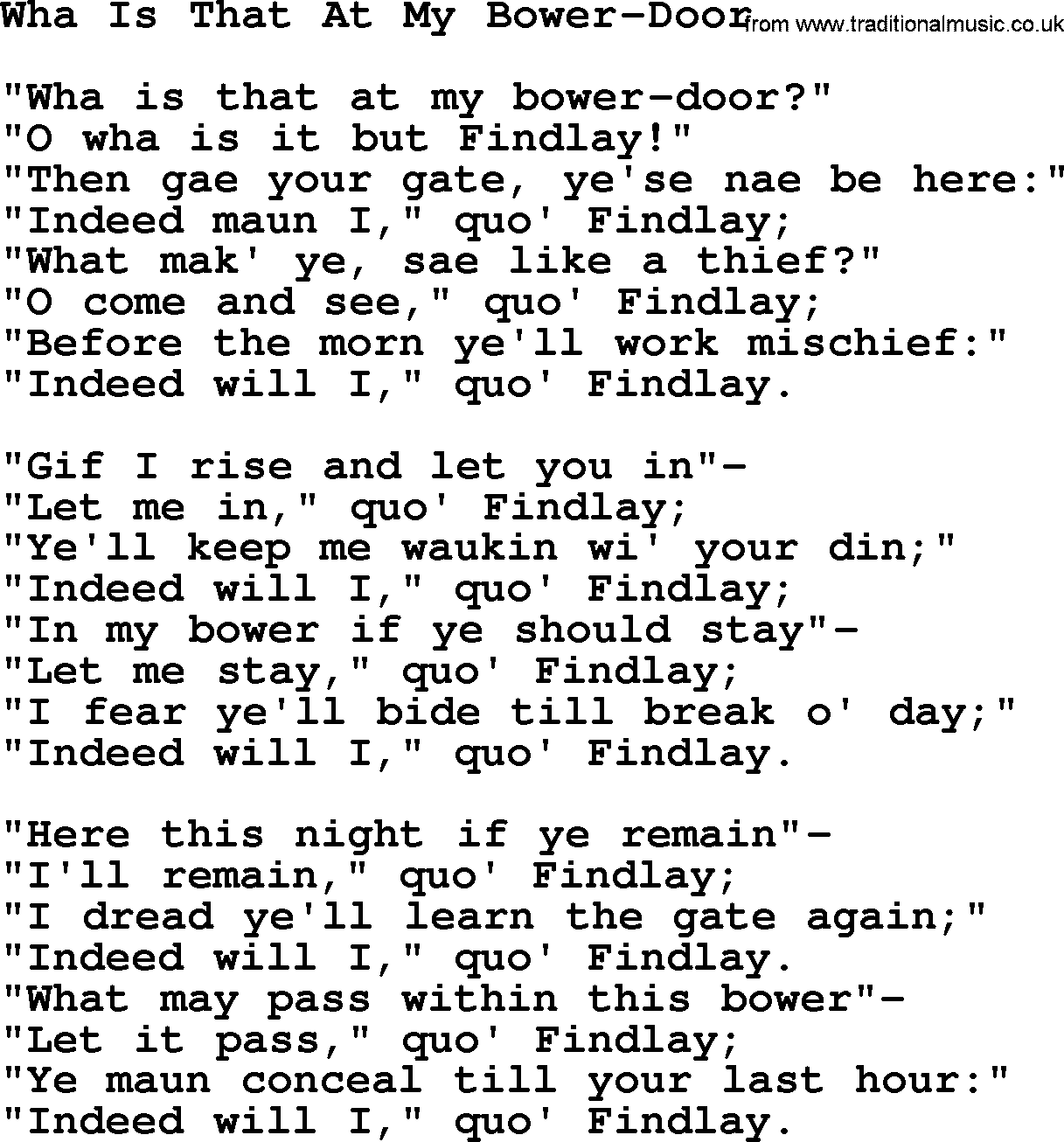 Robert Burns Songs & Lyrics: Wha Is That At My Bower-door