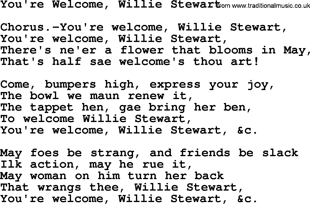 Robert Burns Songs & Lyrics: You're Welcome, Willie Stewart