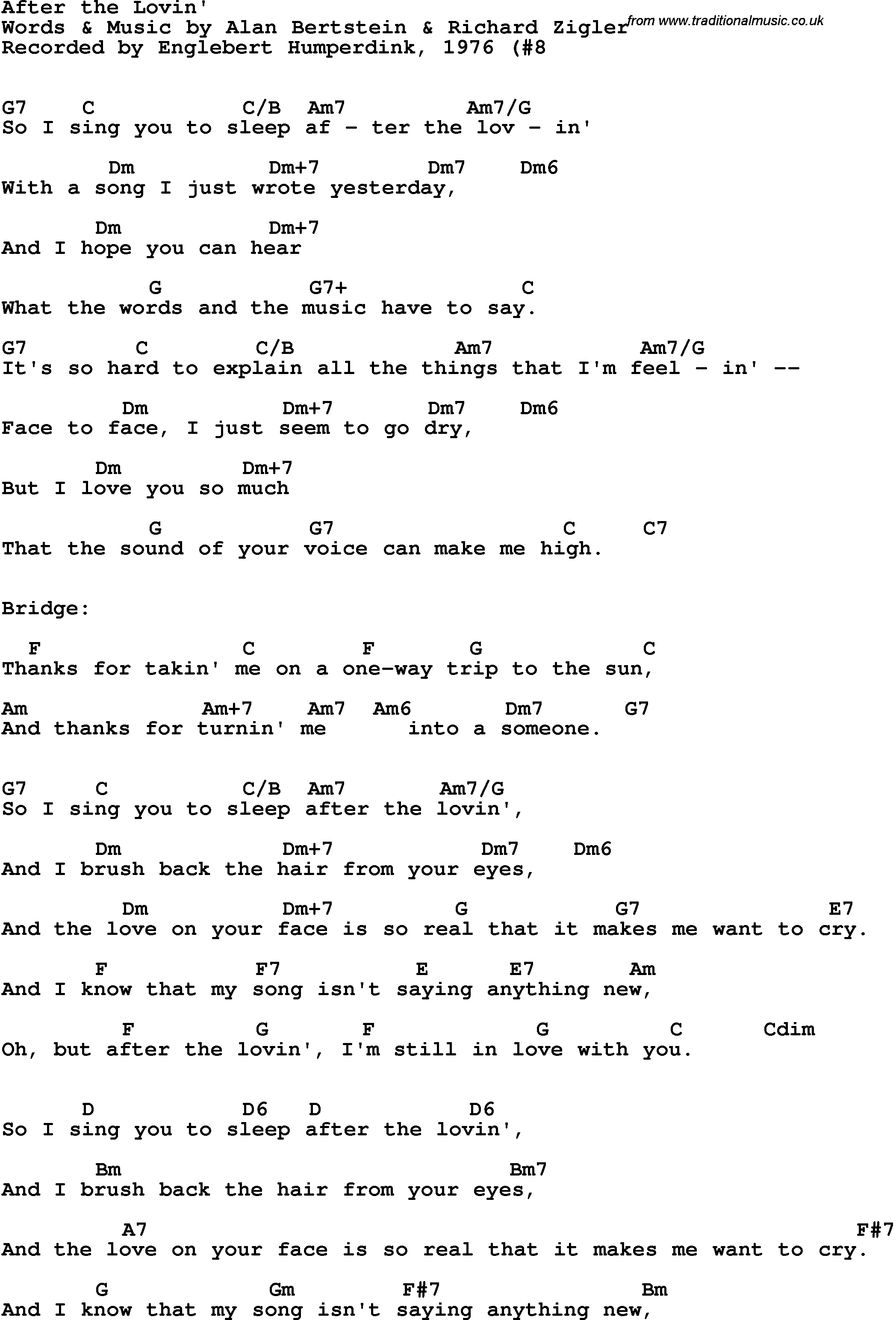 Song Lyrics with guitar chords for After The Lovin' - Englebert Humperdink, 1976