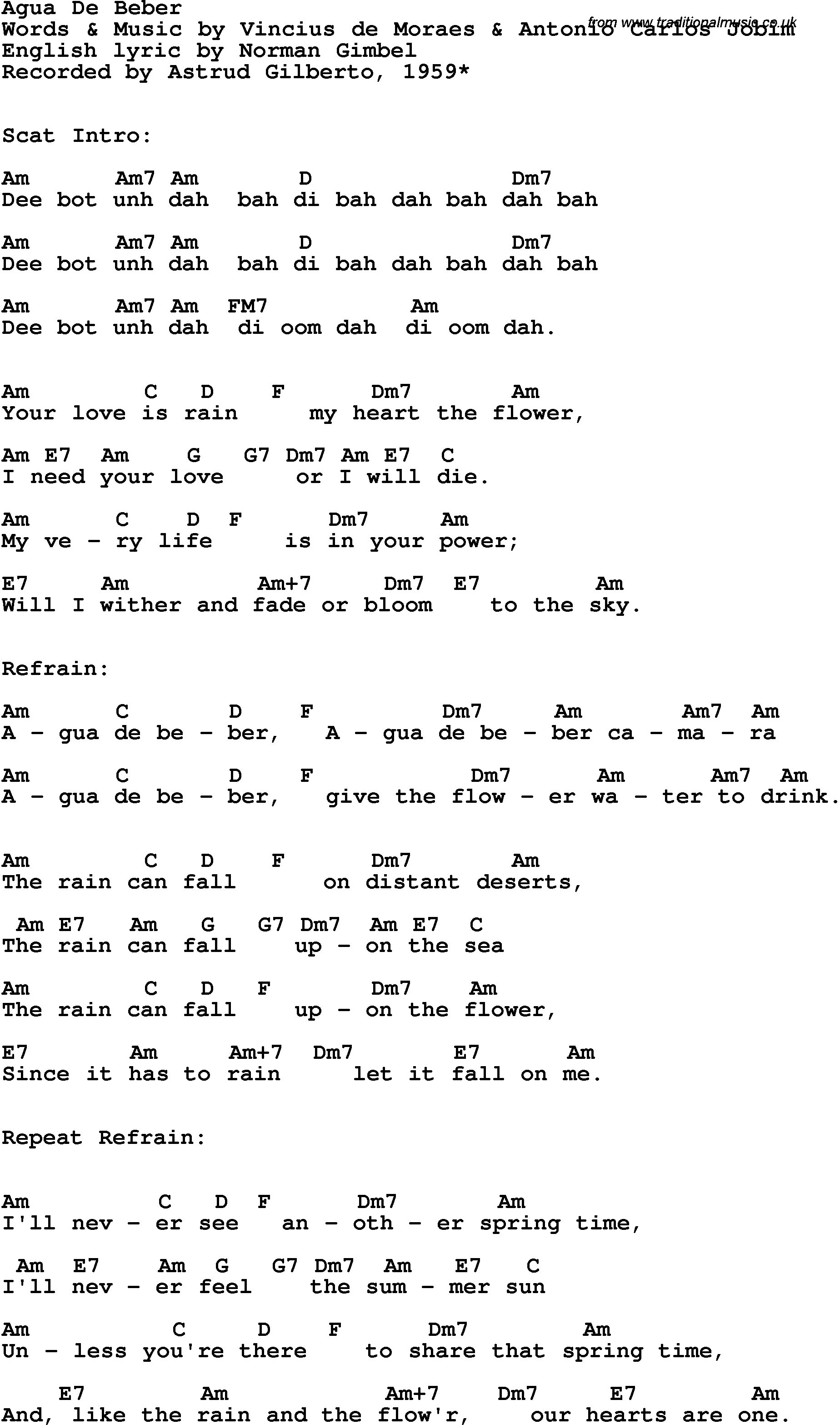 Song Lyrics with guitar chords for Agua De Beber - Astrud Gilberto, 1959