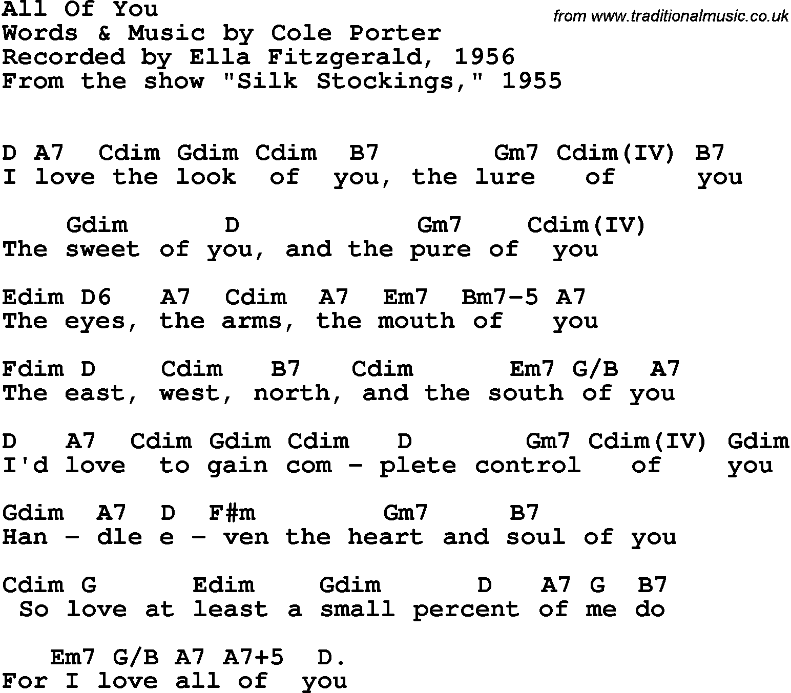 Song Lyrics with guitar chords for All Of You - Ella Fitzgerald, 1956