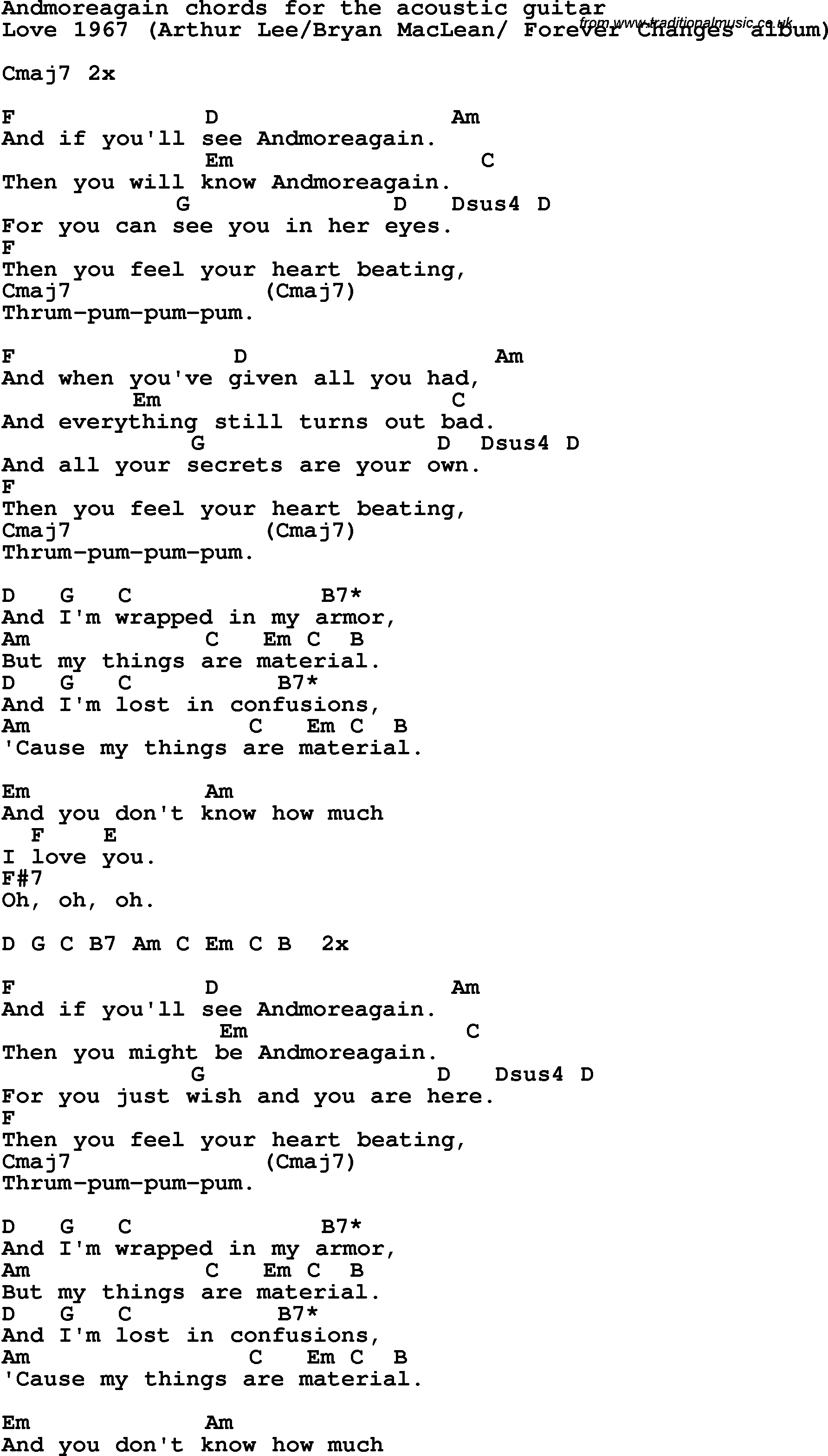 Song Lyrics with guitar chords for And More Again