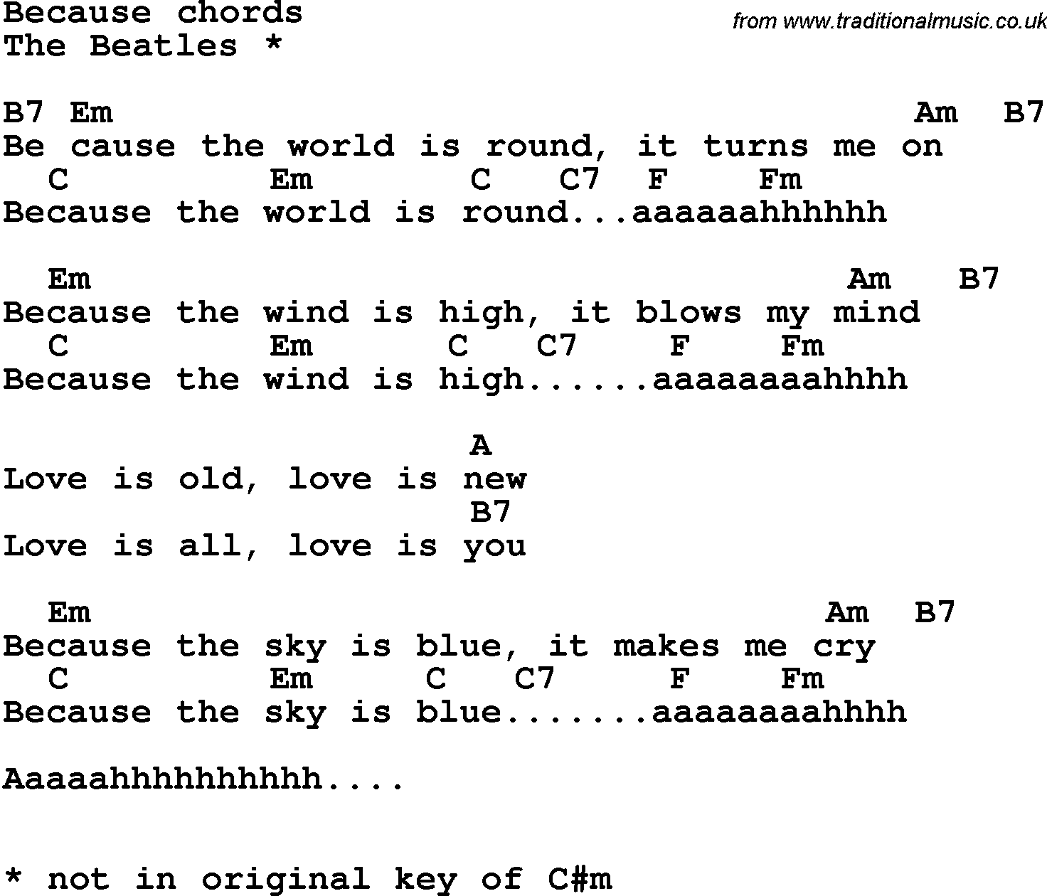 Song Lyrics with guitar chords for Because - The Beatles