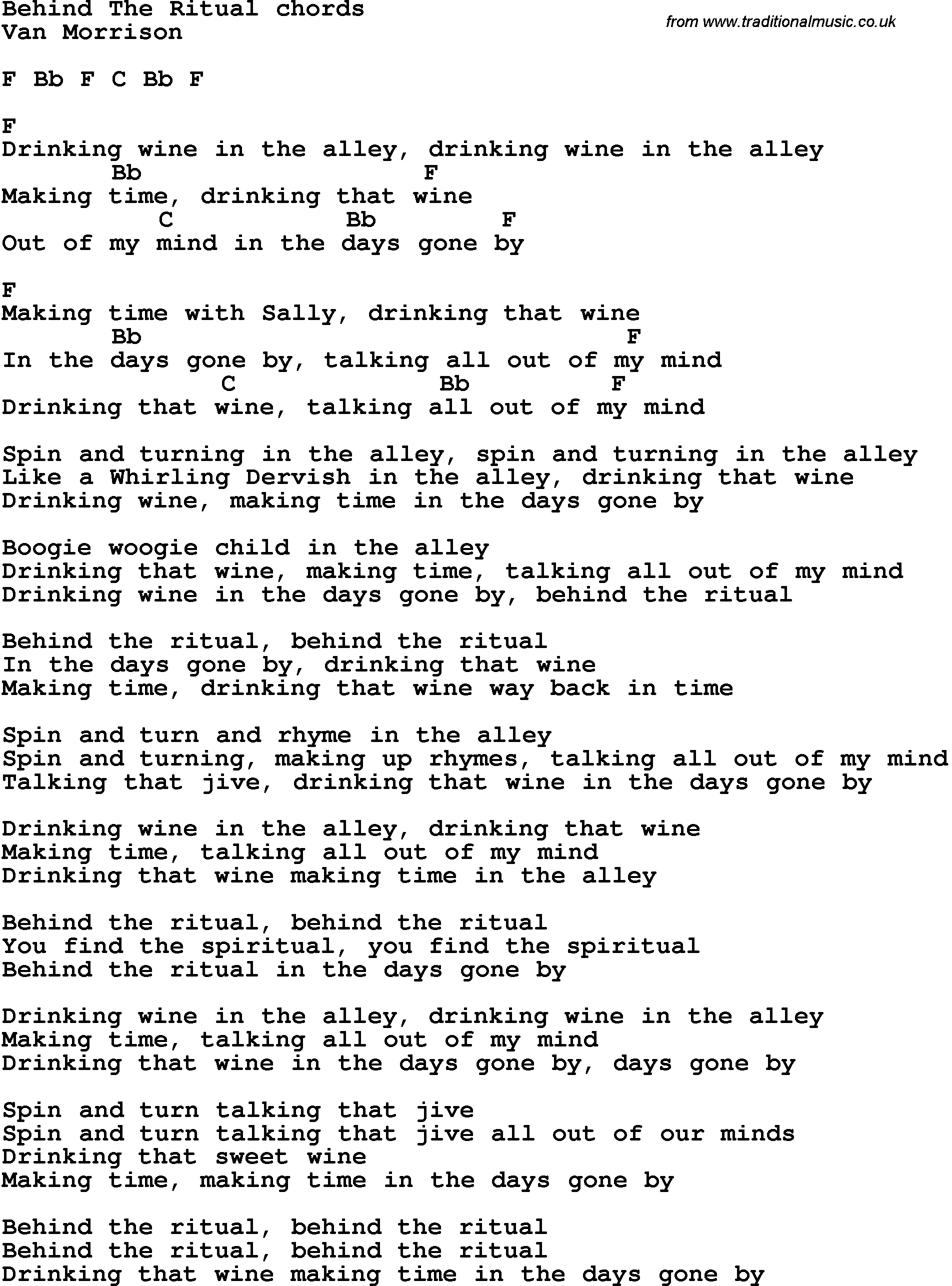 Song Lyrics with guitar chords for Behind The Ritual