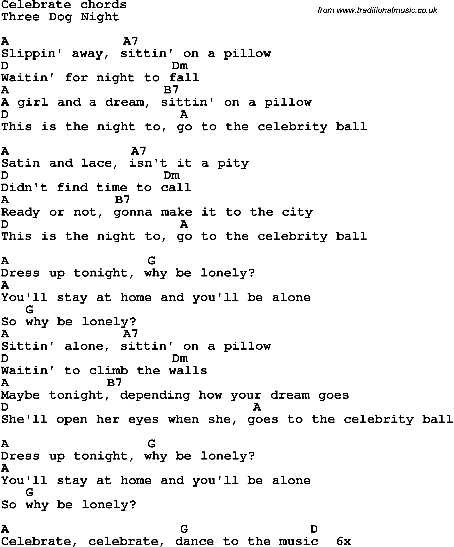 Song Lyrics with guitar chords for Celebrate