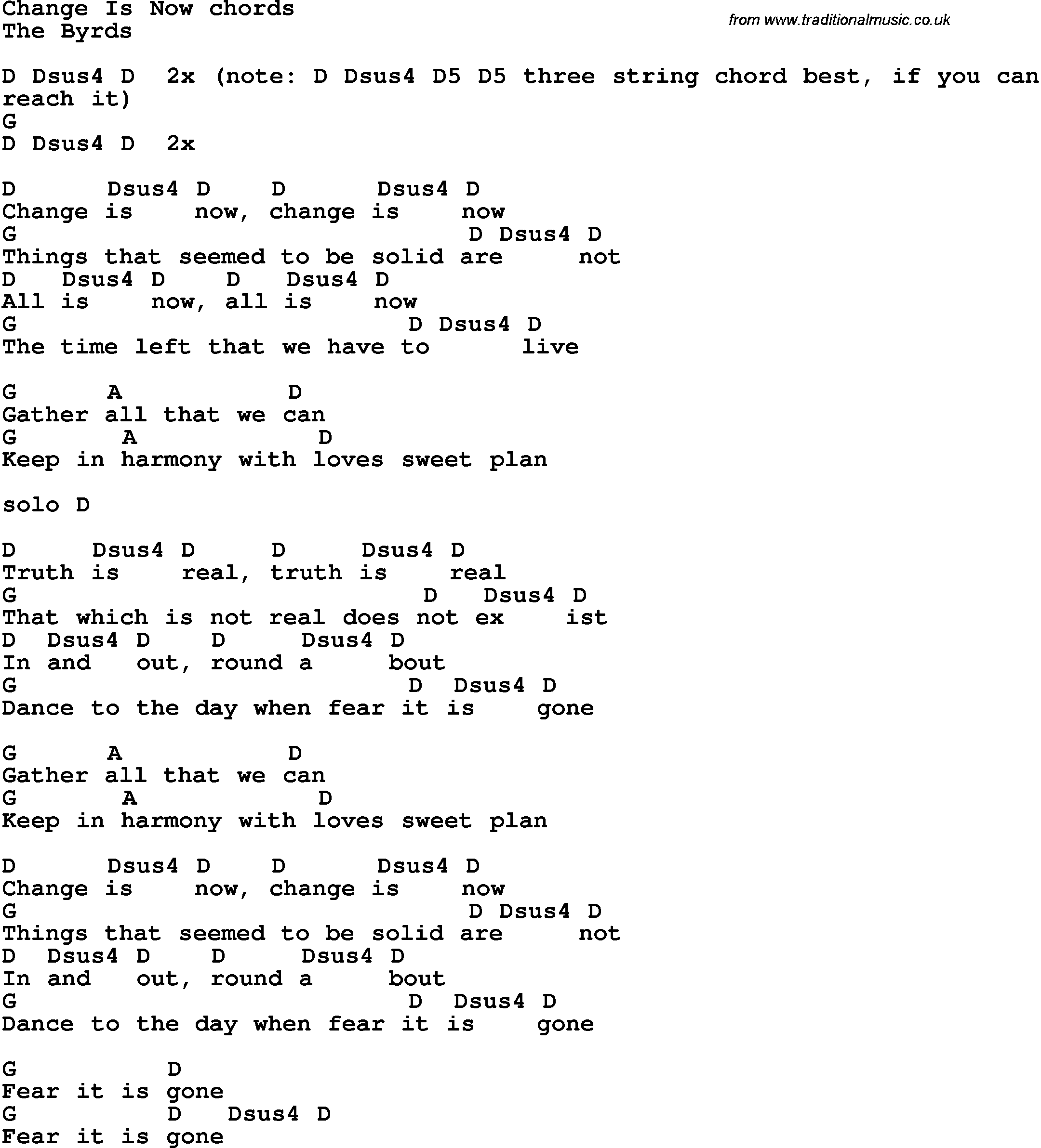 Song Lyrics with guitar chords for Change Is Now