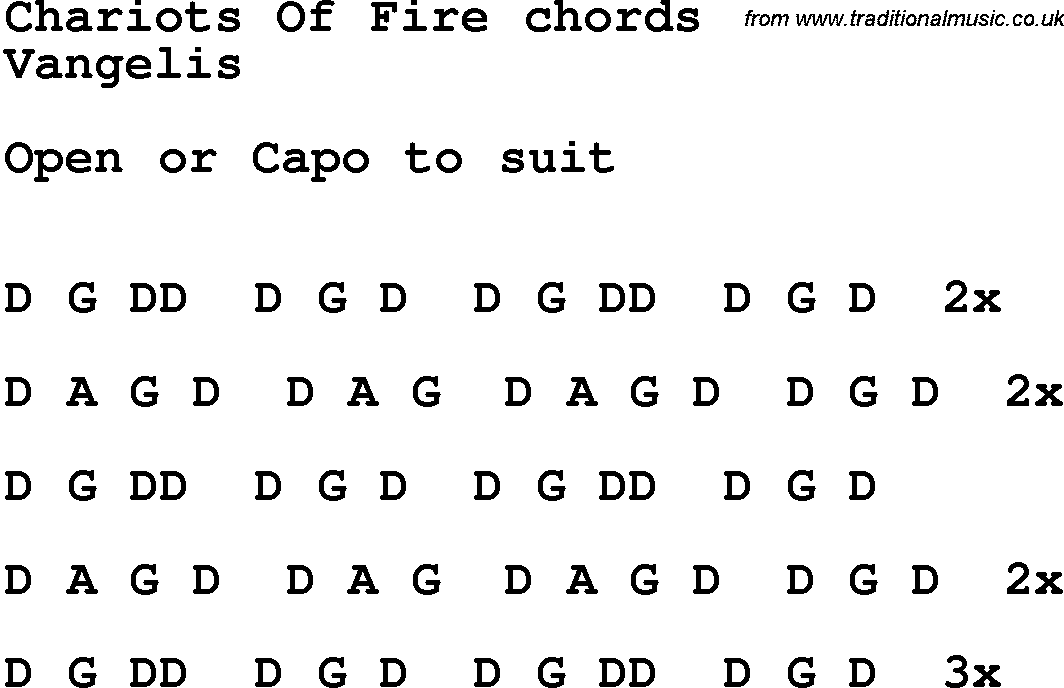 Song Lyrics with guitar chords for Chariots Of Fire