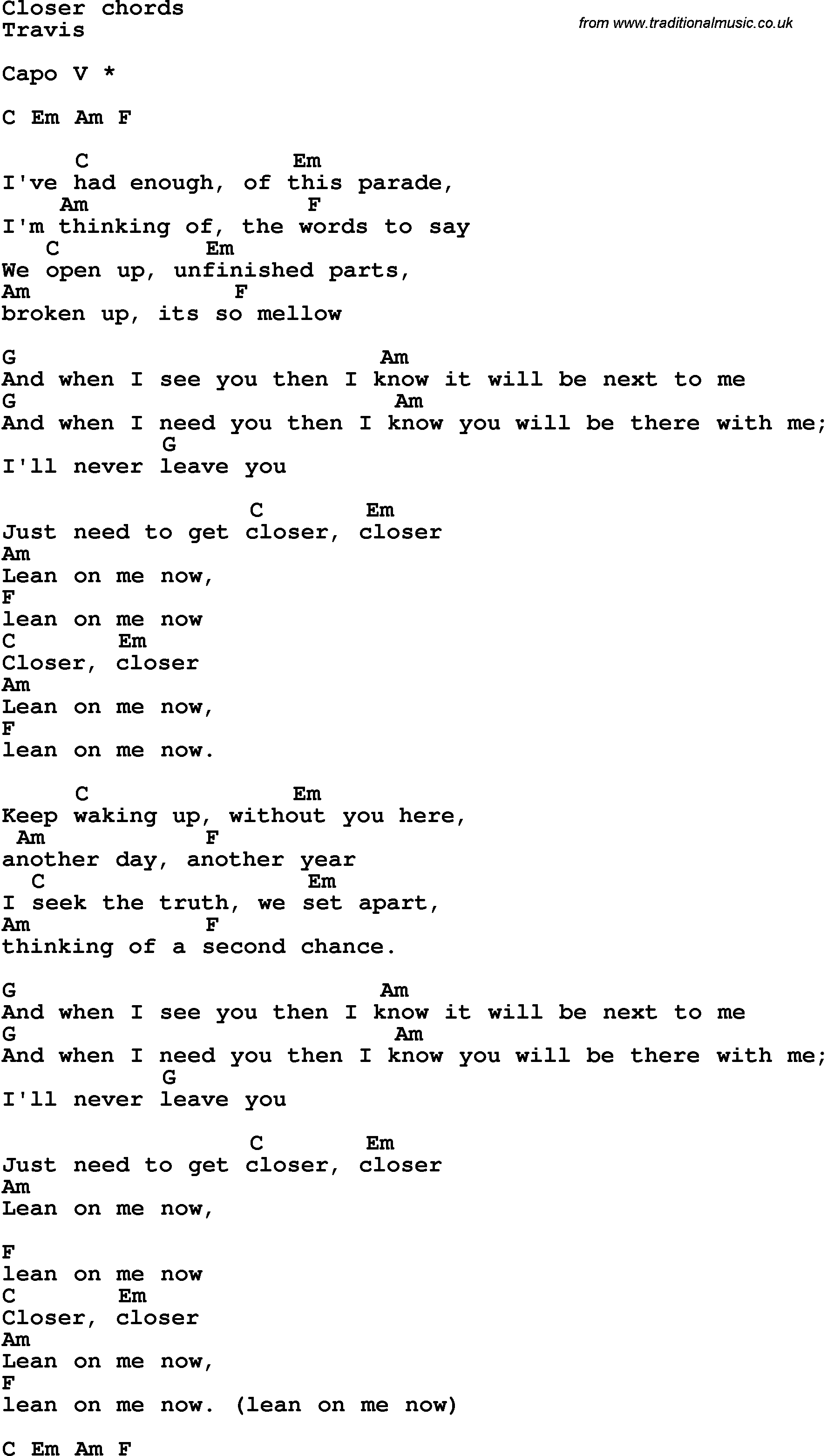 Song Lyrics with guitar chords for Closer