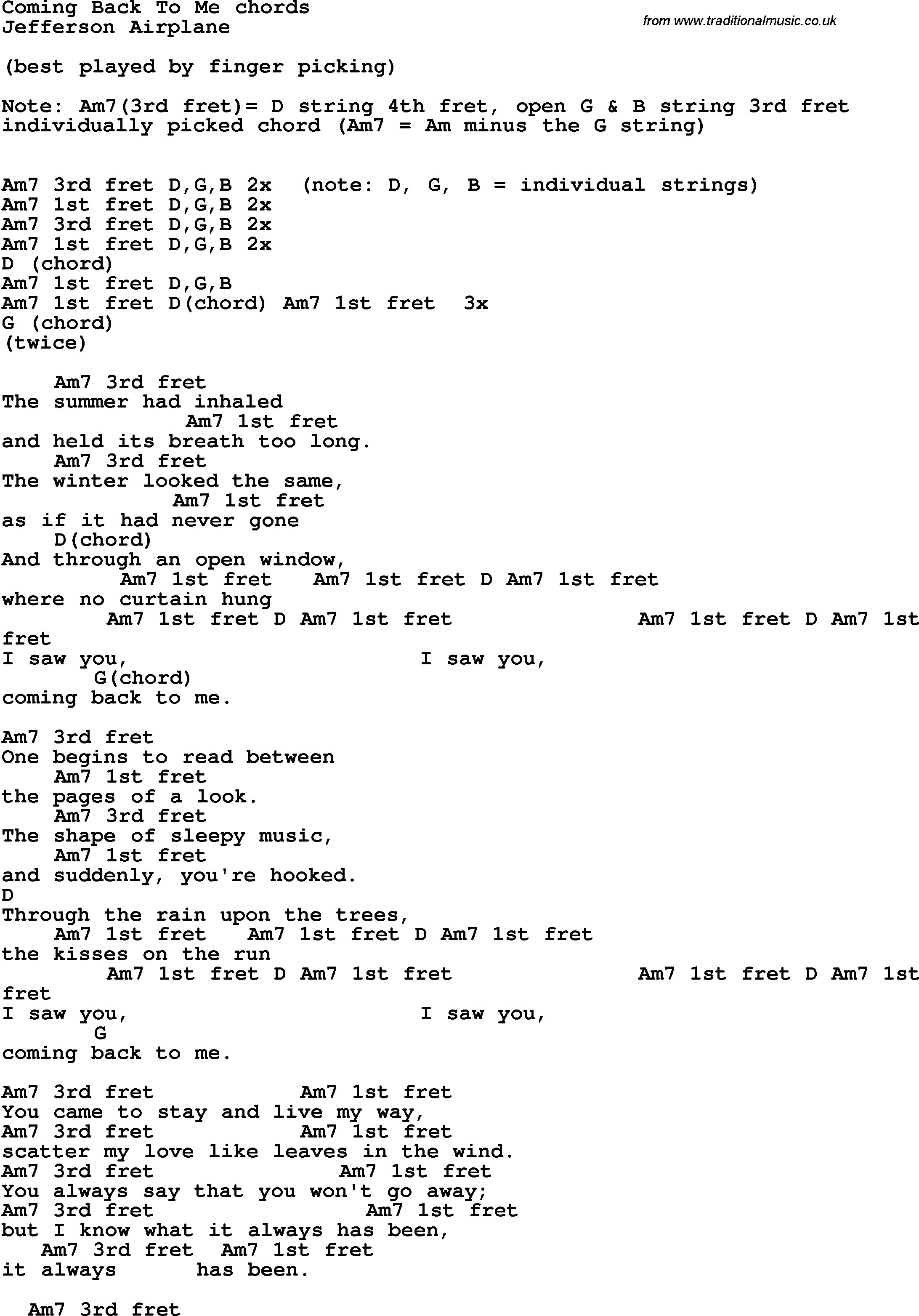 Song Lyrics with guitar chords for Coming Back To Me