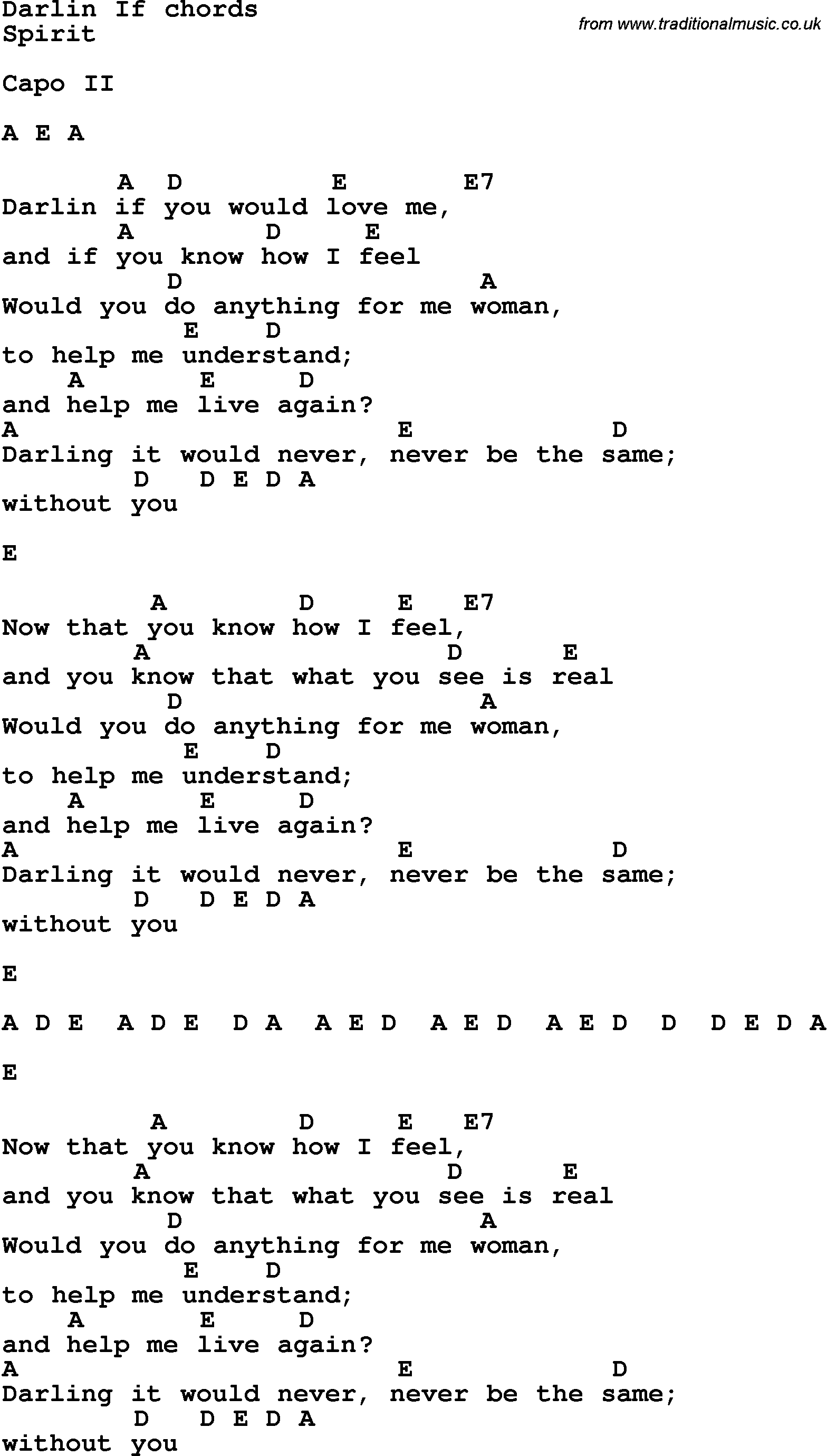 Song Lyrics with guitar chords for Darling If