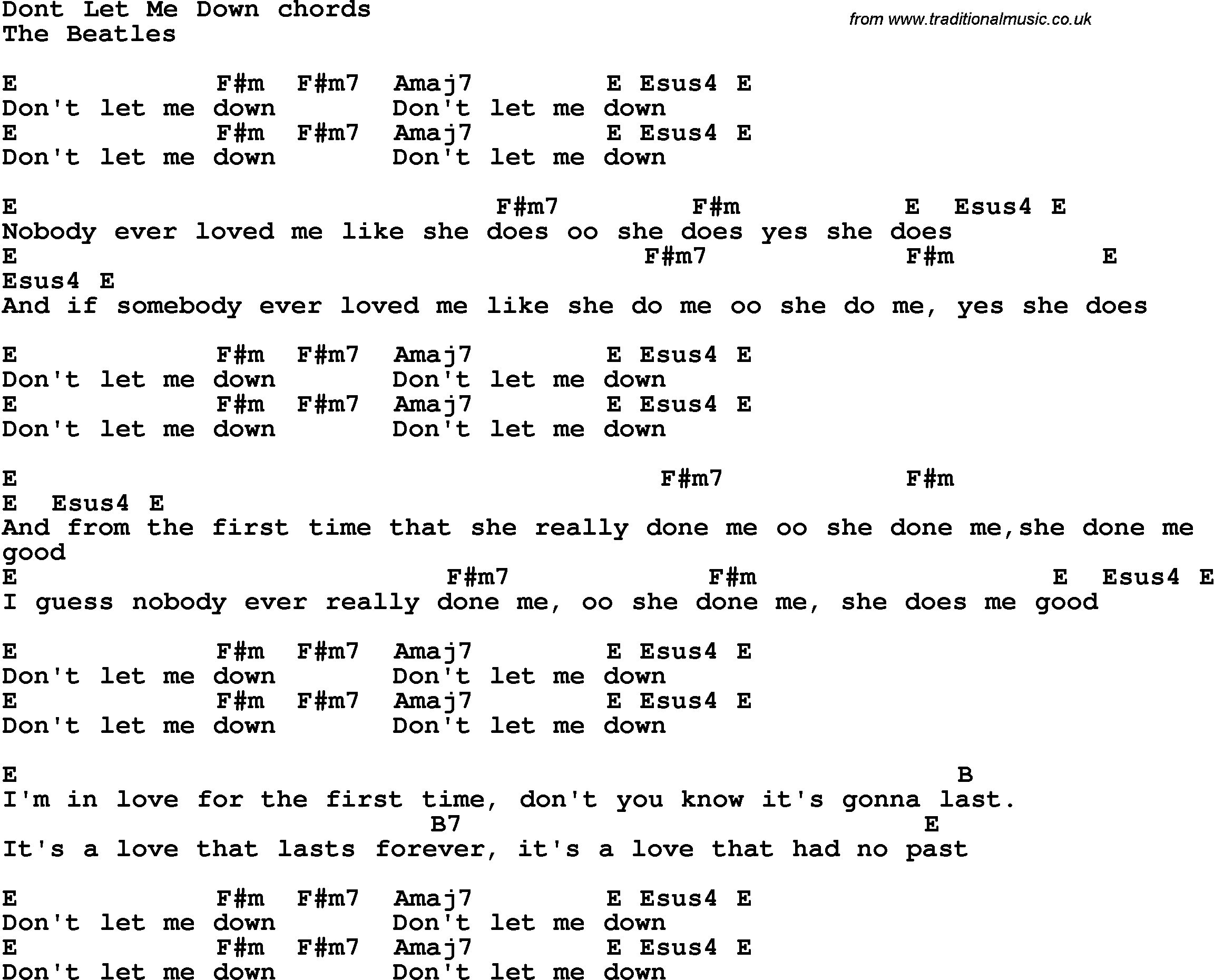 Song Lyrics with guitar chords for Don't Let Me Down - The Beatles