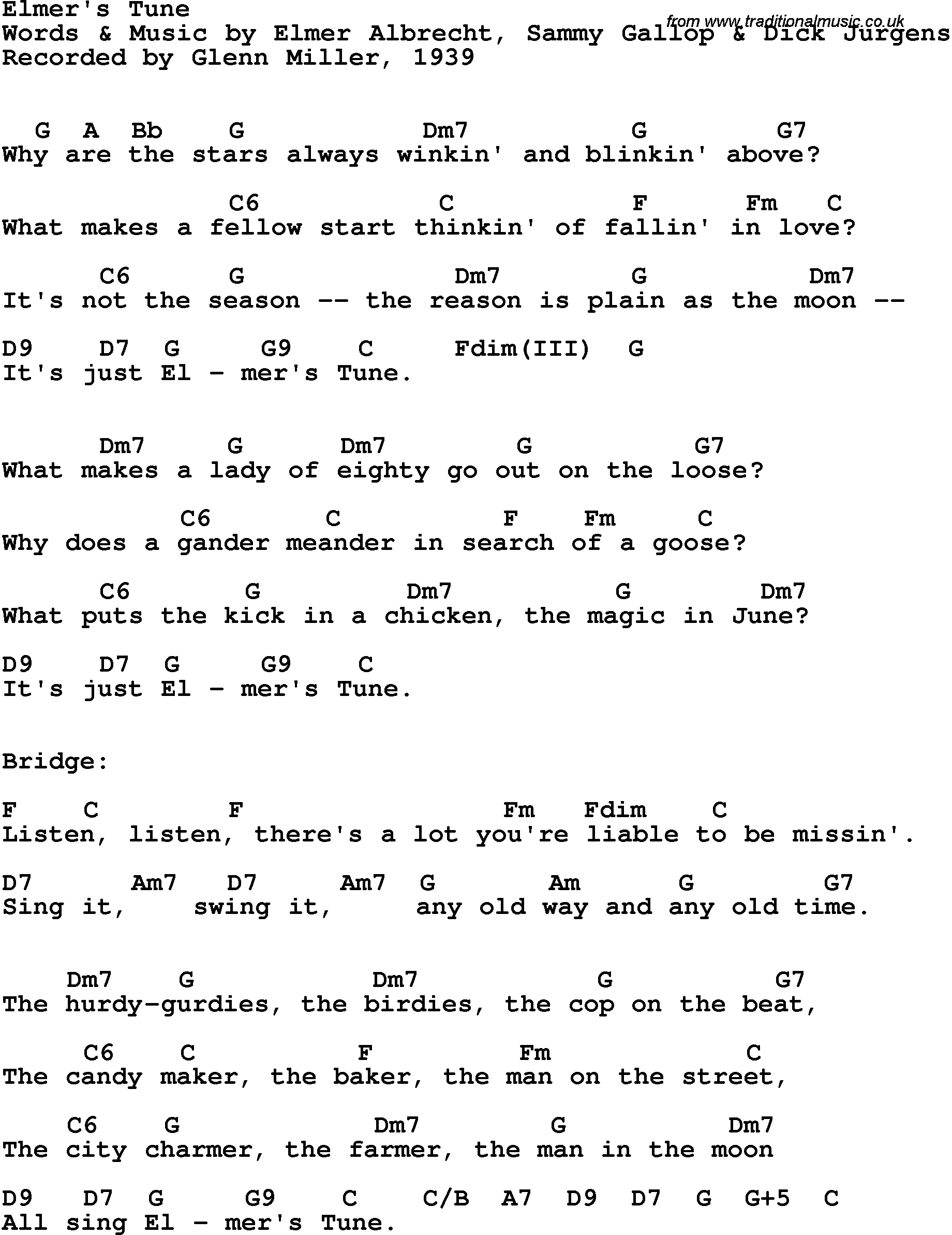 Song Lyrics with guitar chords for Elmer's Tune - Glenn Miller, 1939