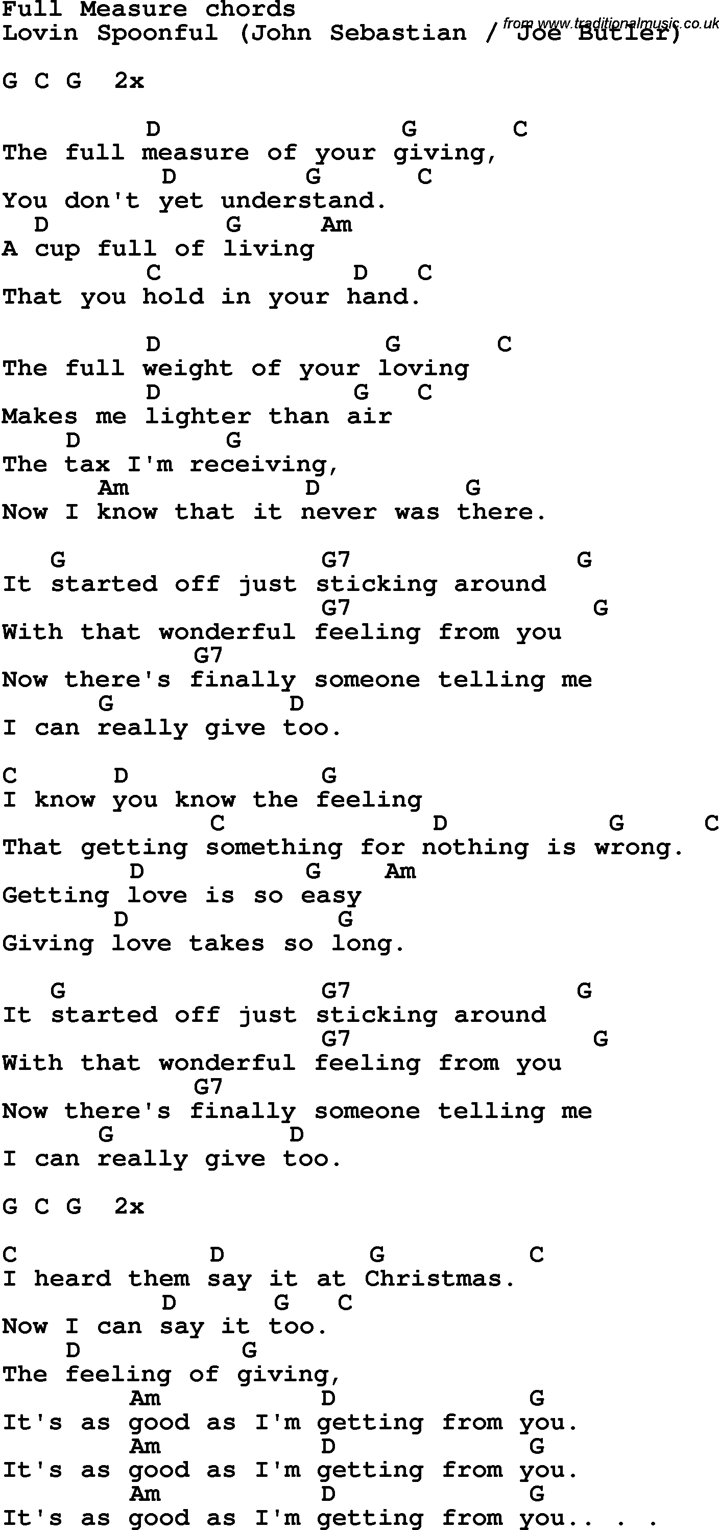 Song Lyrics with guitar chords for Full Measure