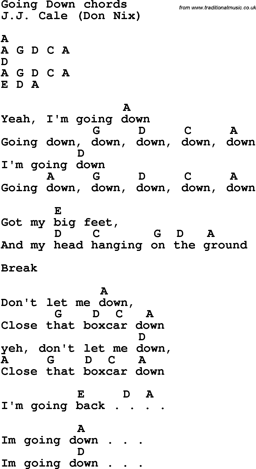 Song Lyrics with guitar chords for Going Down