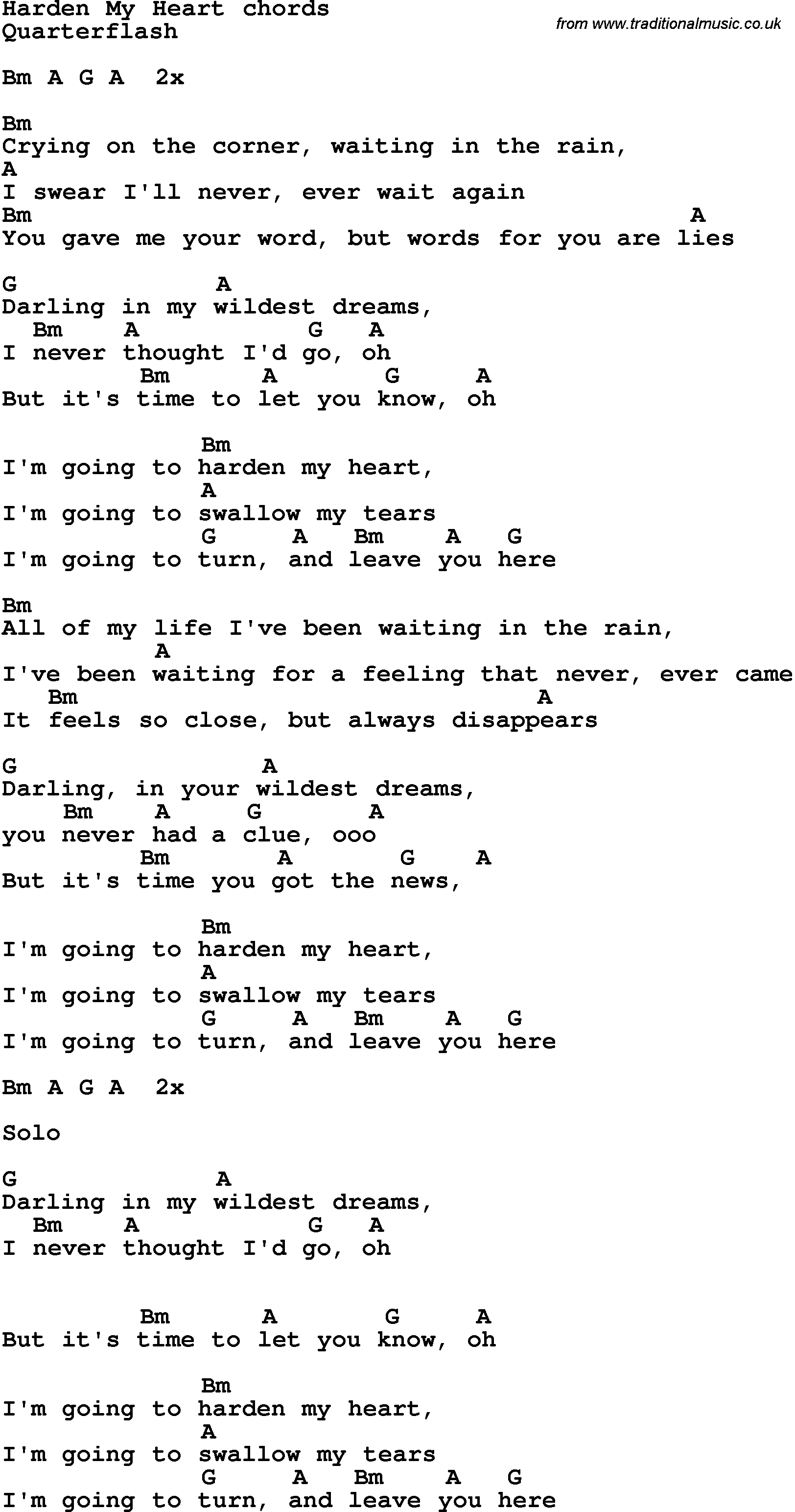 Song Lyrics with guitar chords for Harden My Heart