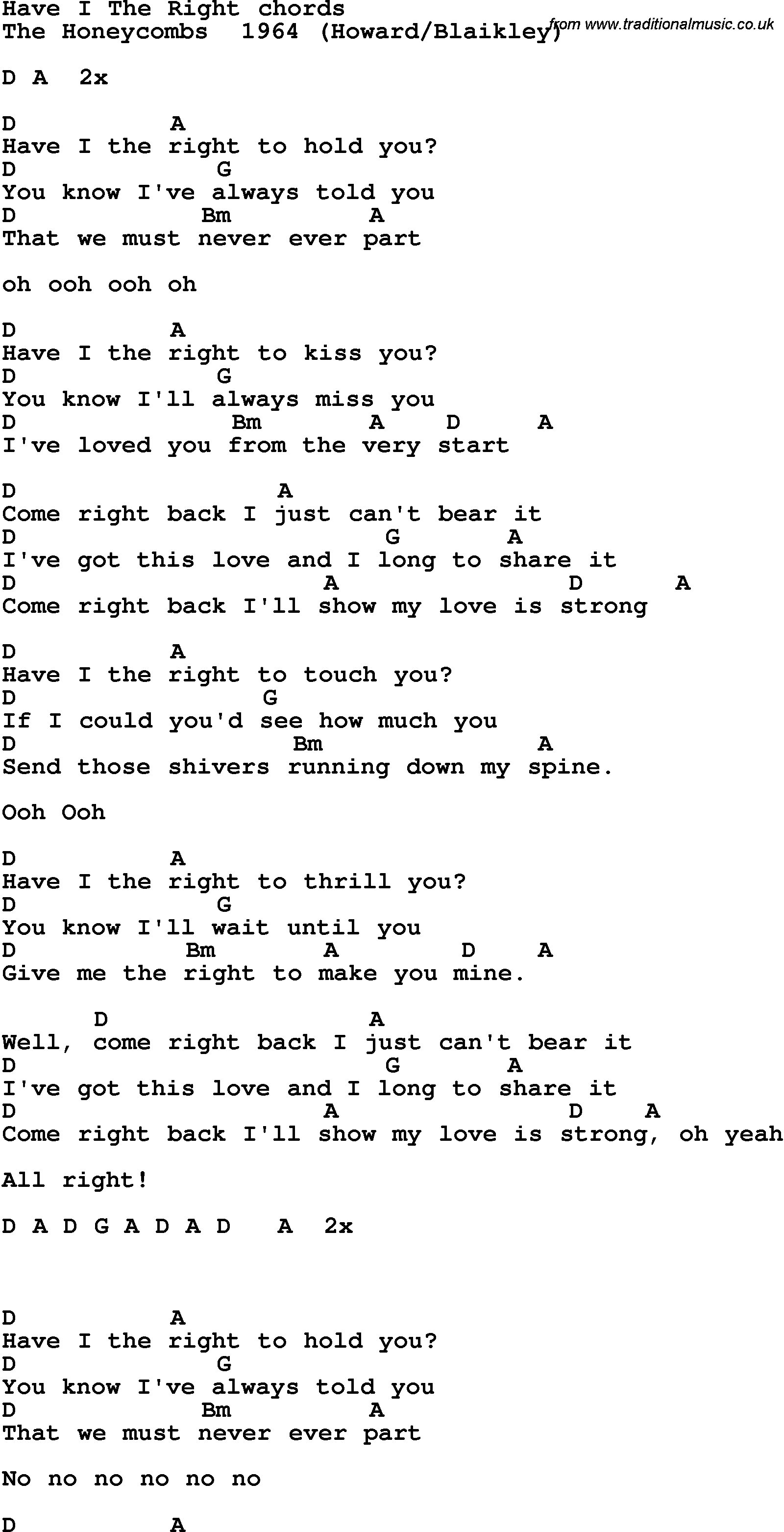 Song Lyrics with guitar chords for Have I The Right