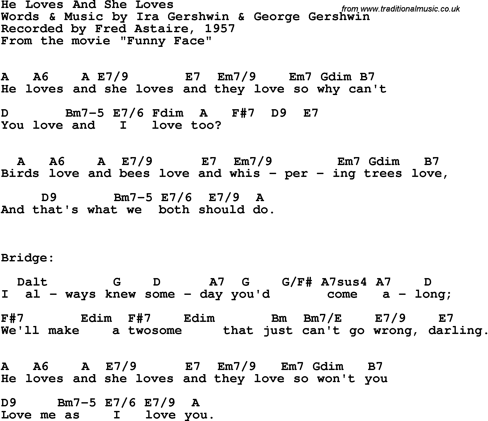 Song Lyrics with guitar chords for He Loves And She Loves - Fred Astaire, 1957