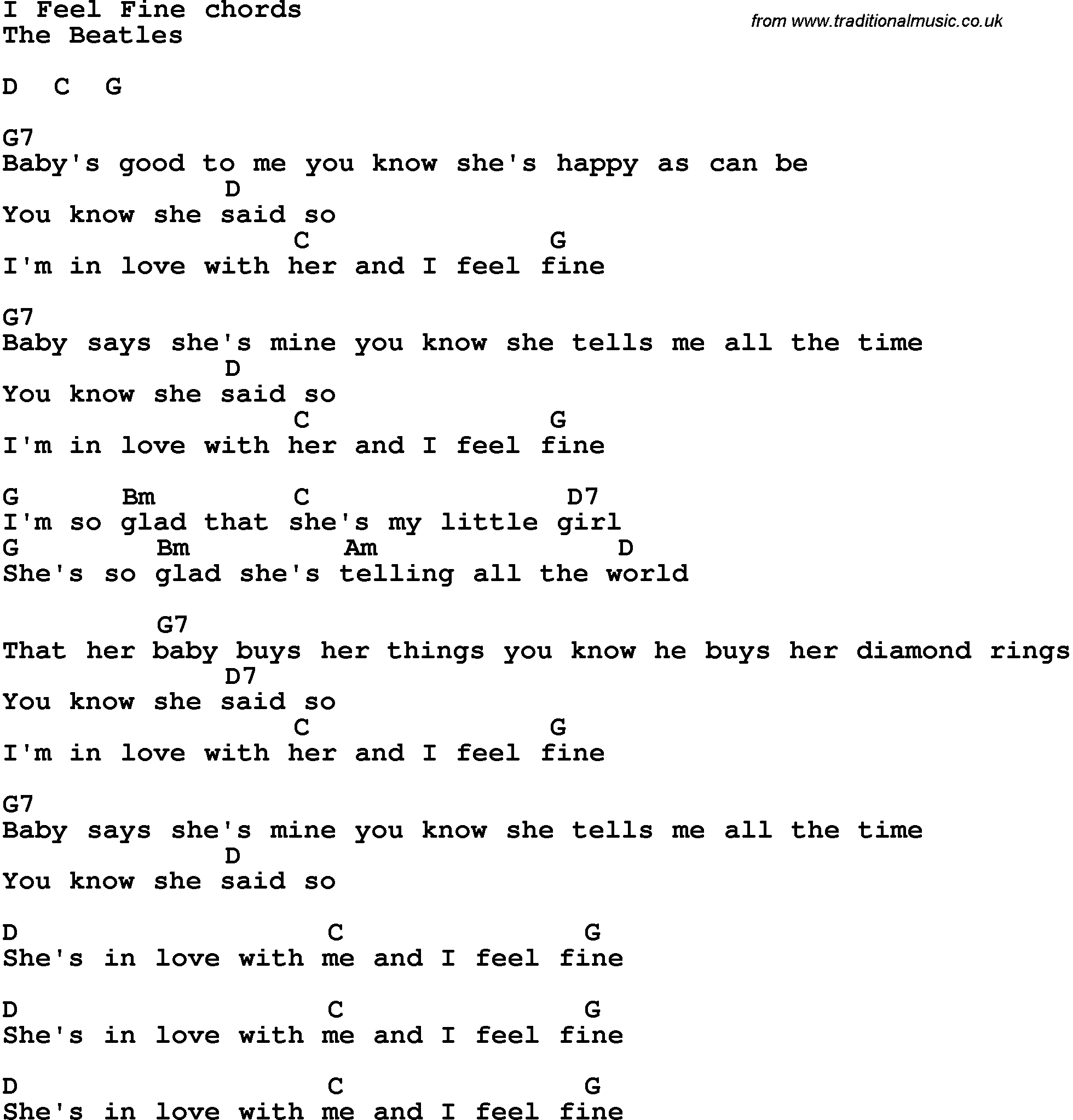 Song Lyrics with guitar chords for I Feel Fine - The Beatles