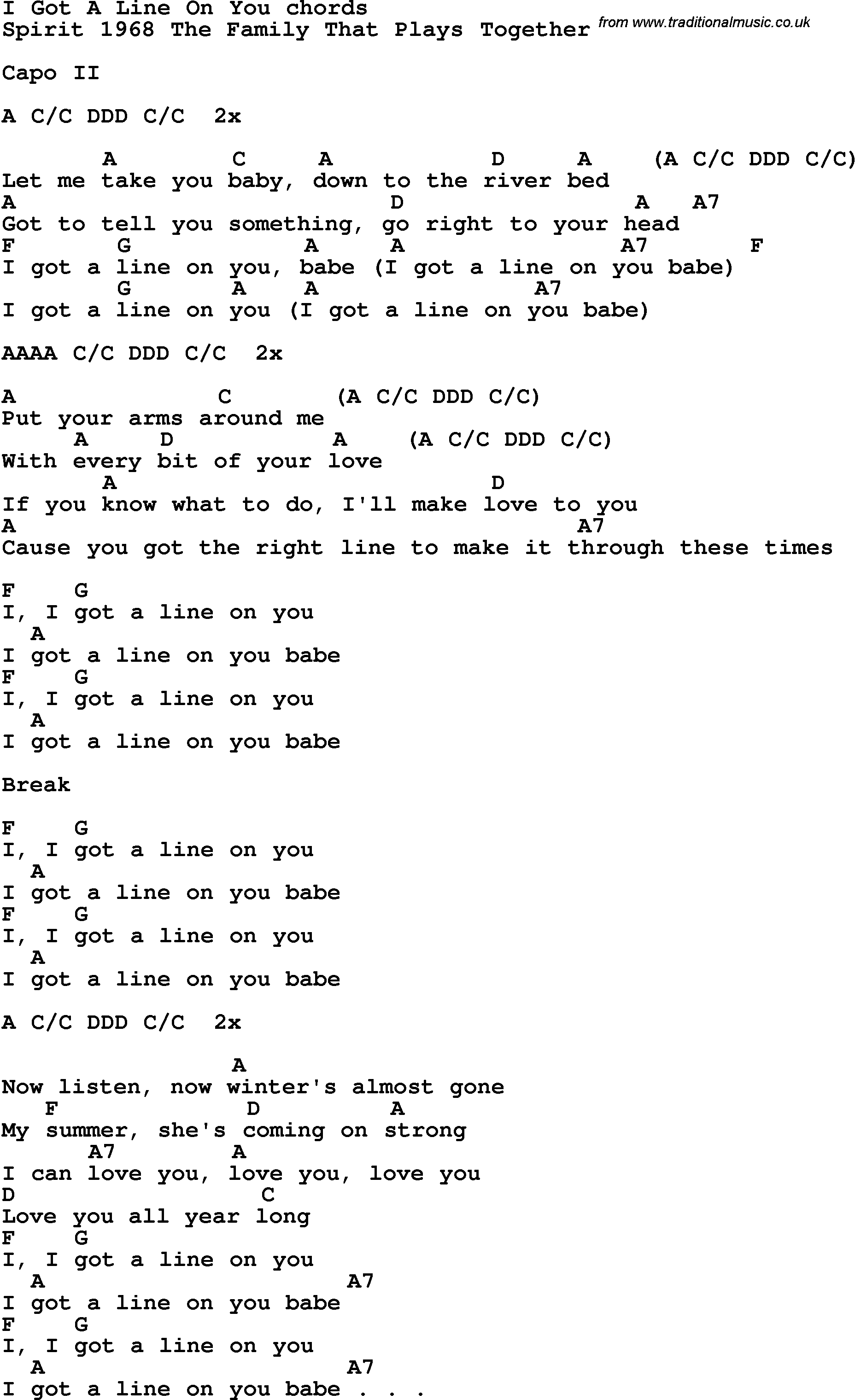 Song Lyrics with guitar chords for I Got A Line On You