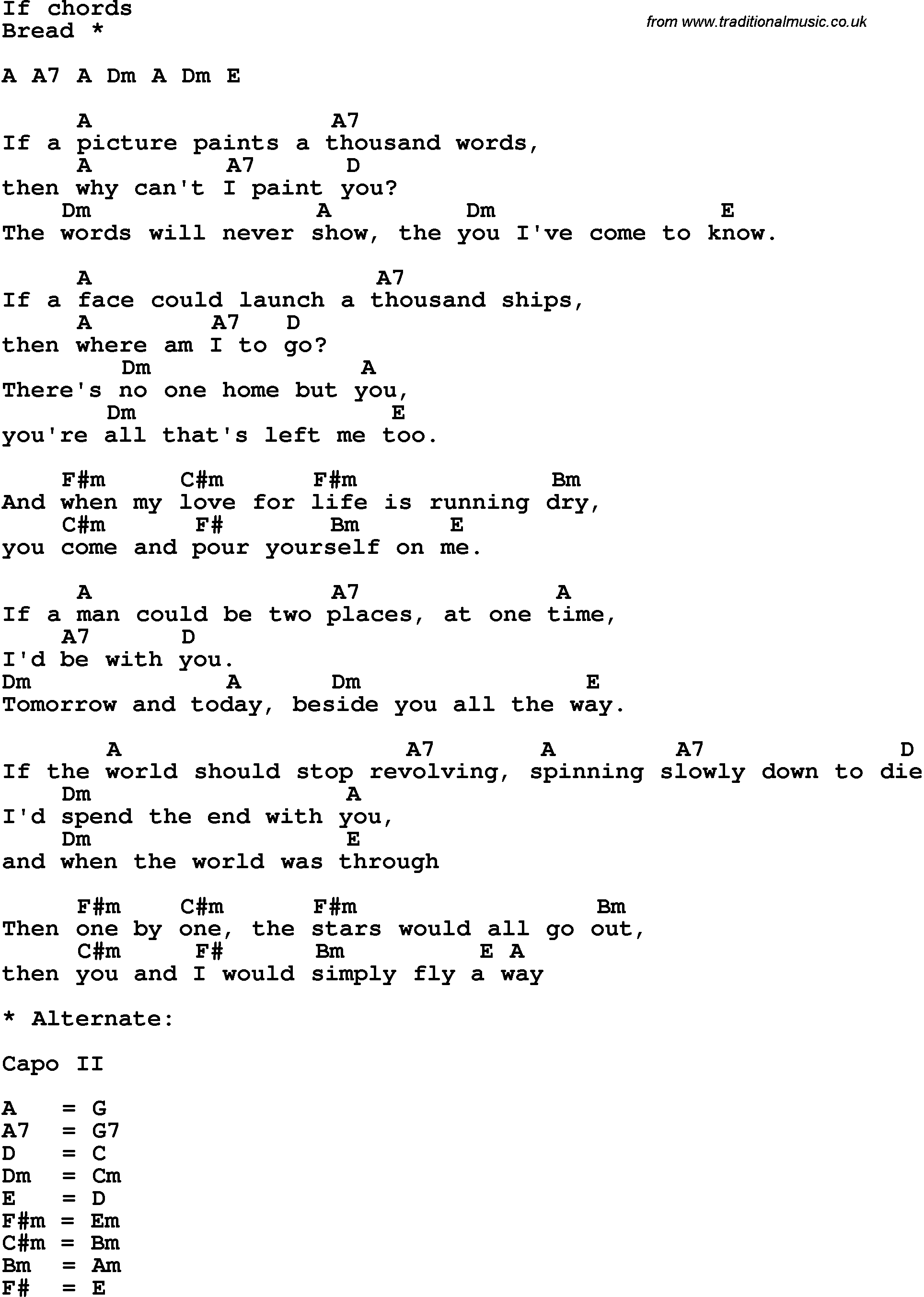 Song Lyrics with guitar chords for If
