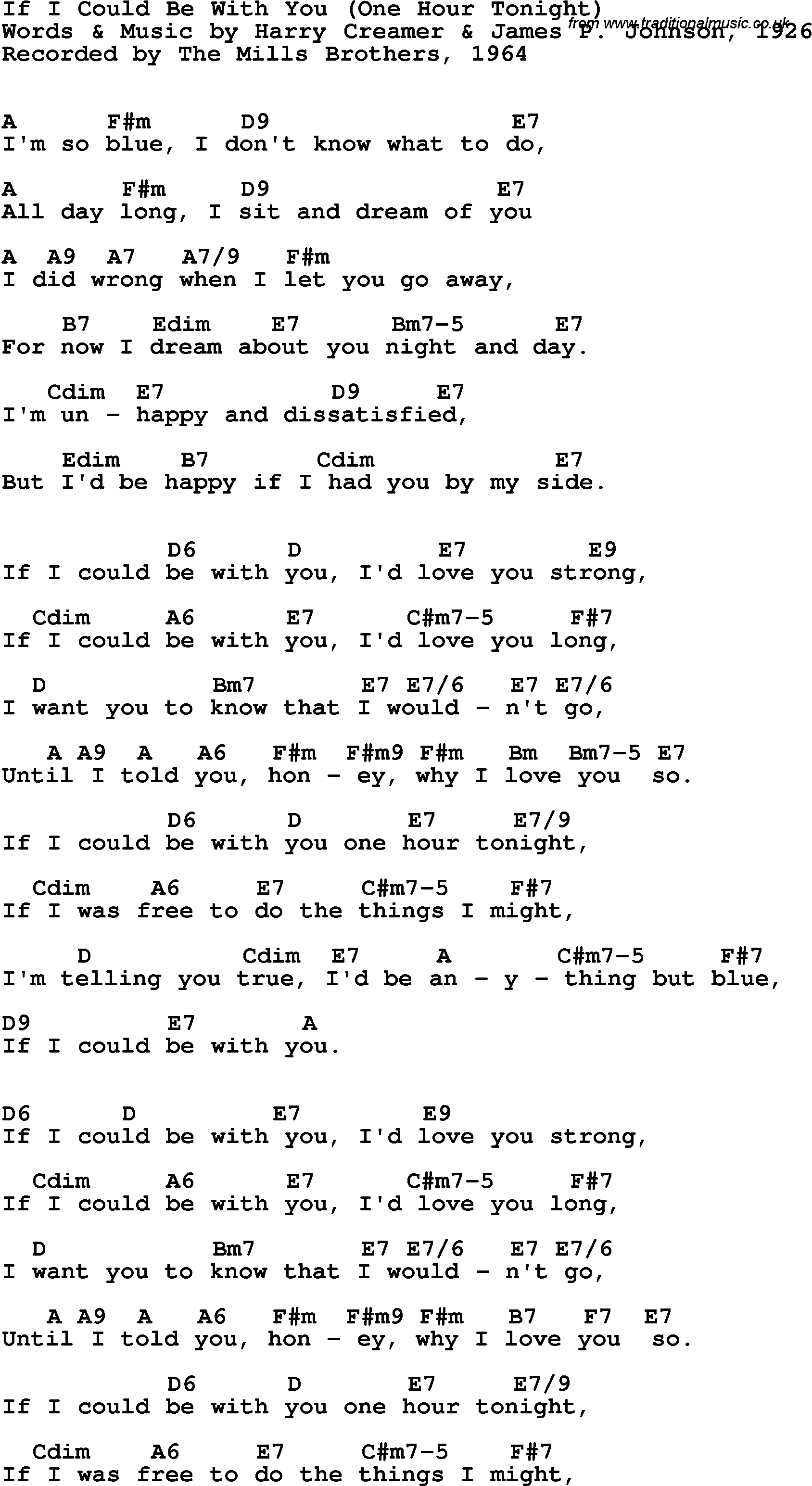 Song Lyrics with guitar chords for If I Could Be With You - The Mills Brothers, 1964