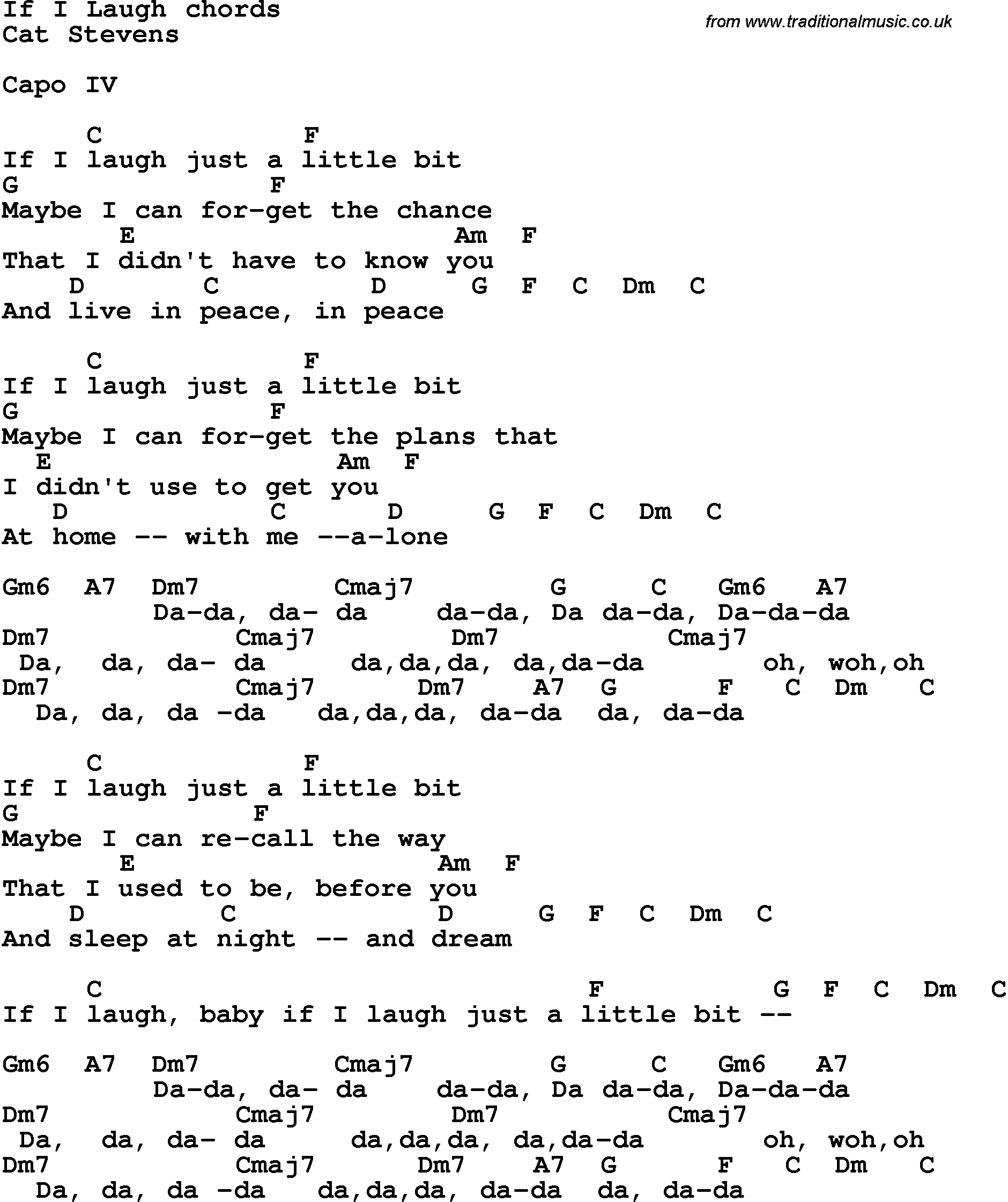 Song Lyrics with guitar chords for If I Laugh