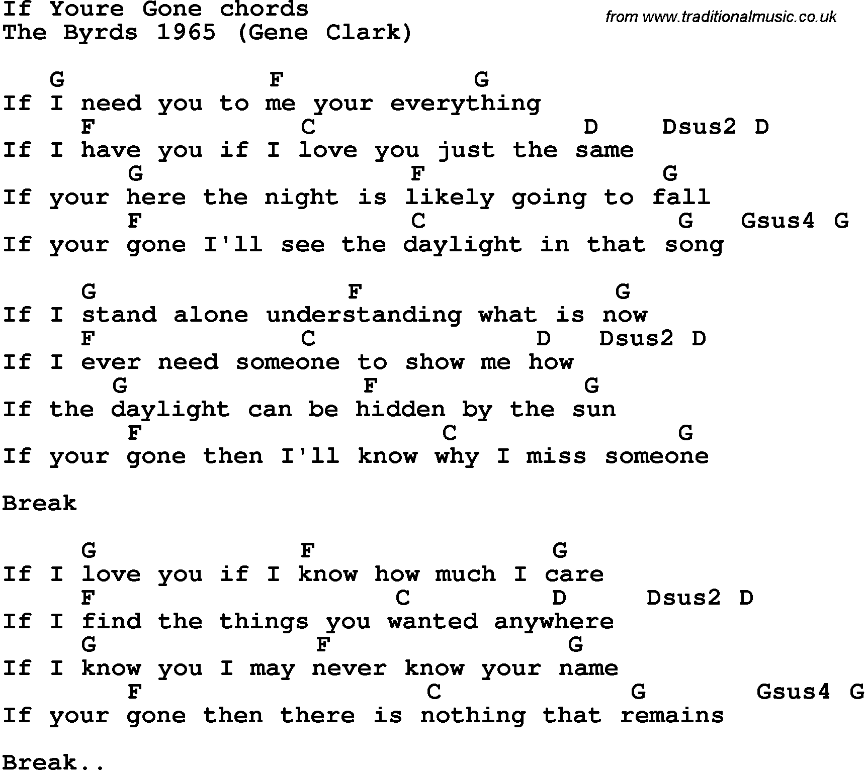 Song Lyrics with guitar chords for If You're Gone