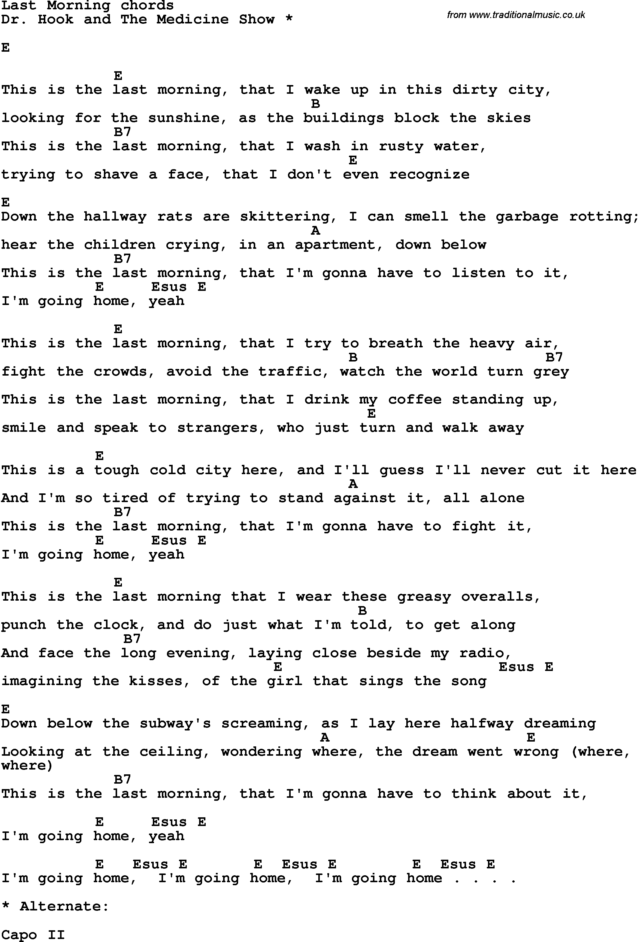 Song lyrics with guitar chords for Last Morning