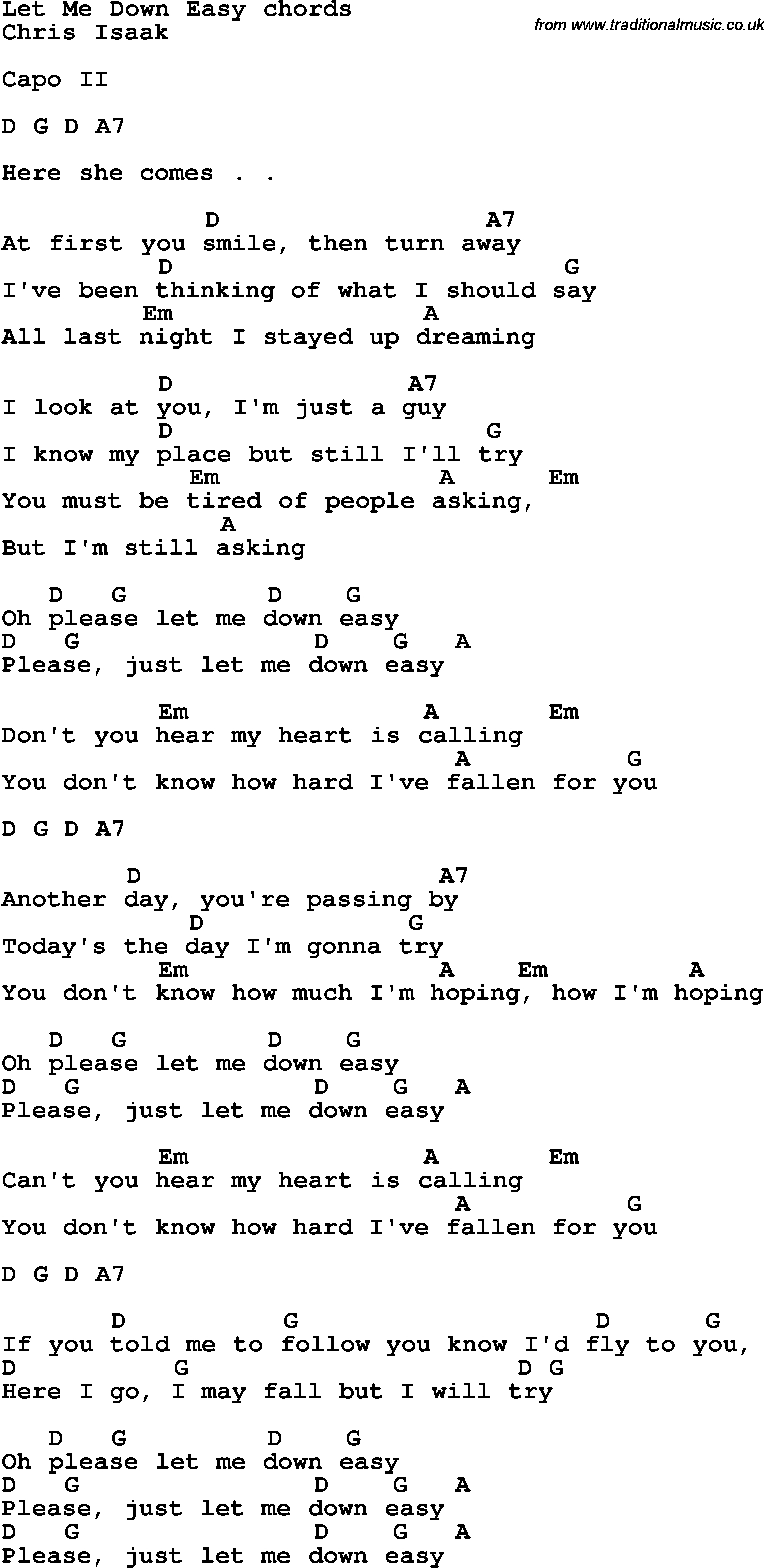 Song Lyrics with guitar chords for Let Me Down Easy