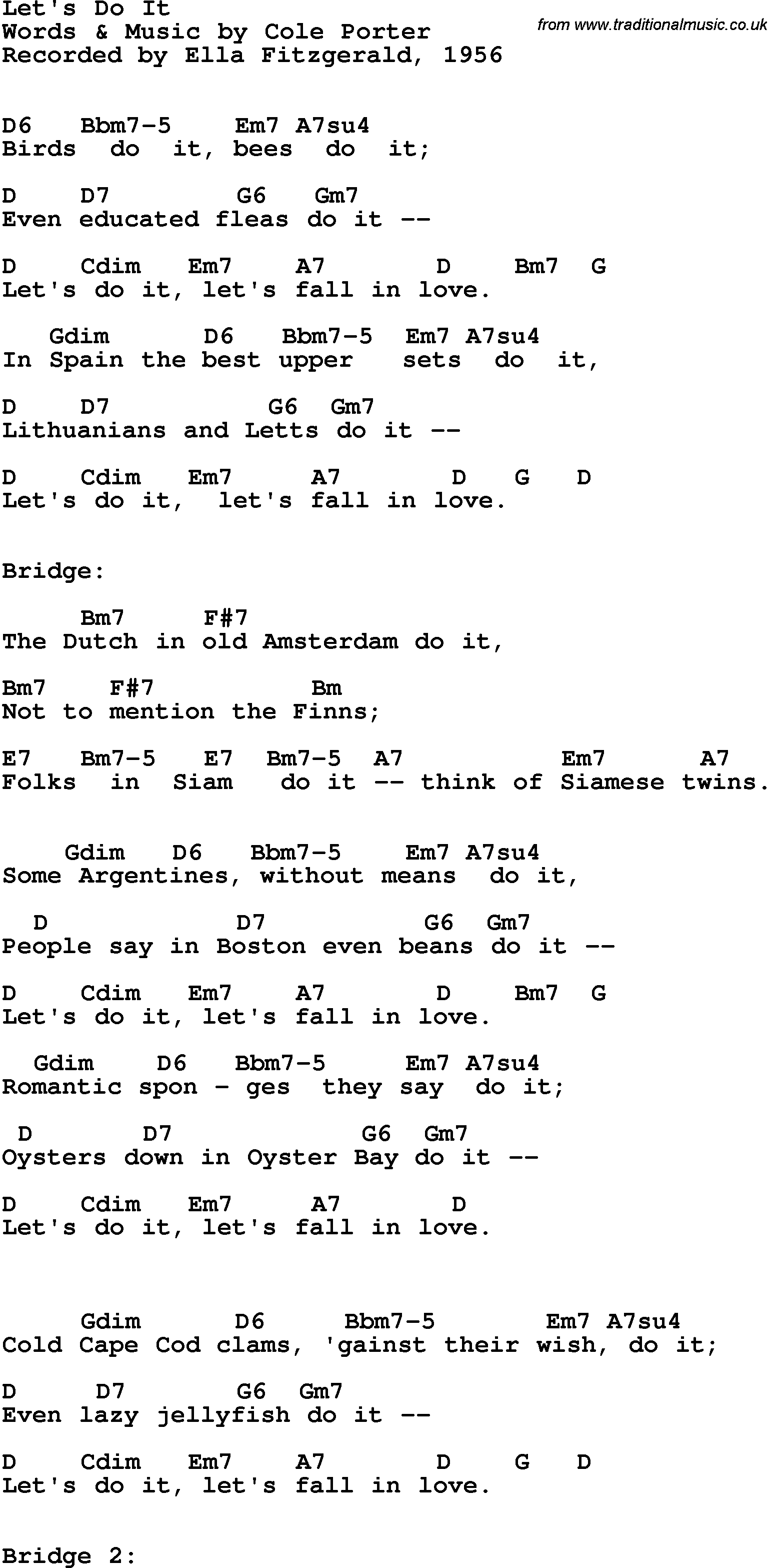 Song Lyrics with guitar chords for Let's Do It - Ella Fitzgerald, 1956