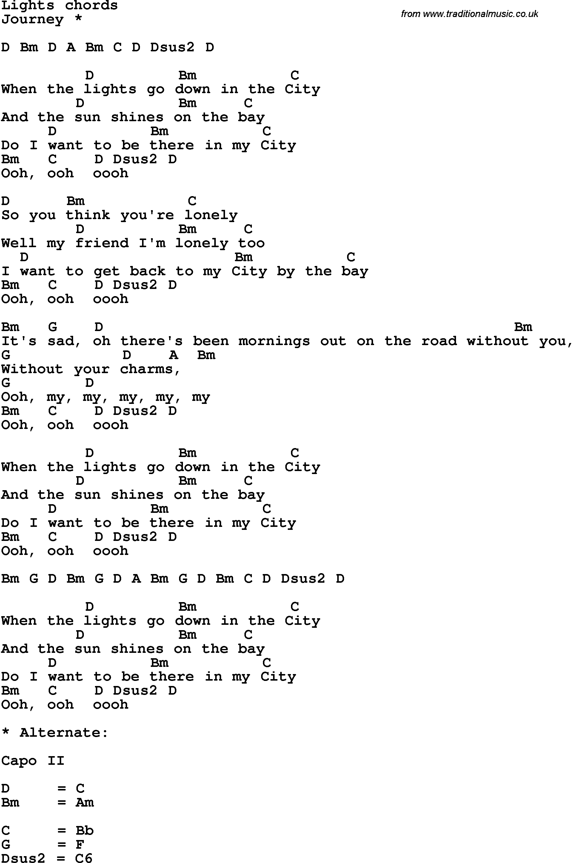 Song Lyrics with guitar chords for Lights