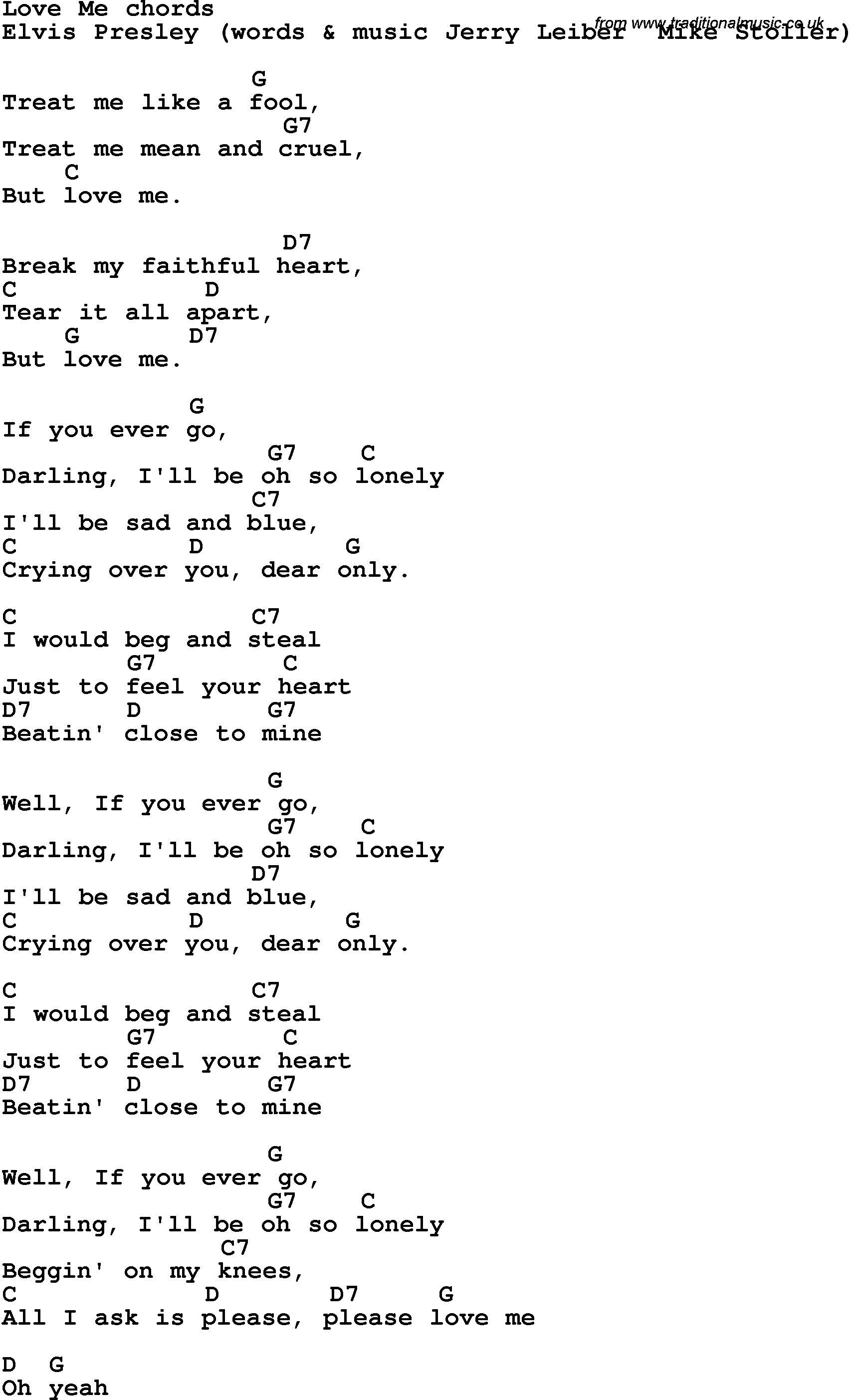 Song Lyrics with guitar chords for Love Me