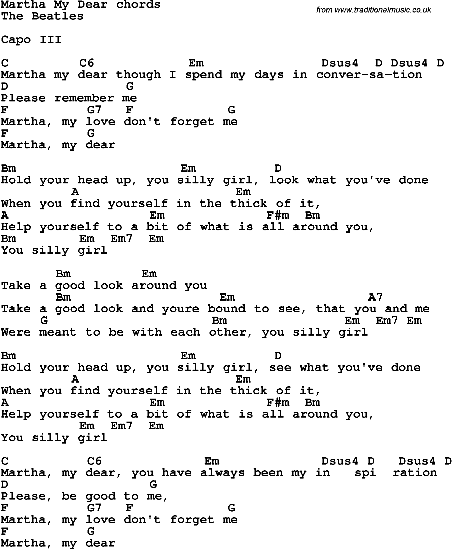Song Lyrics with guitar chords for Martha My Dear - The Beatles