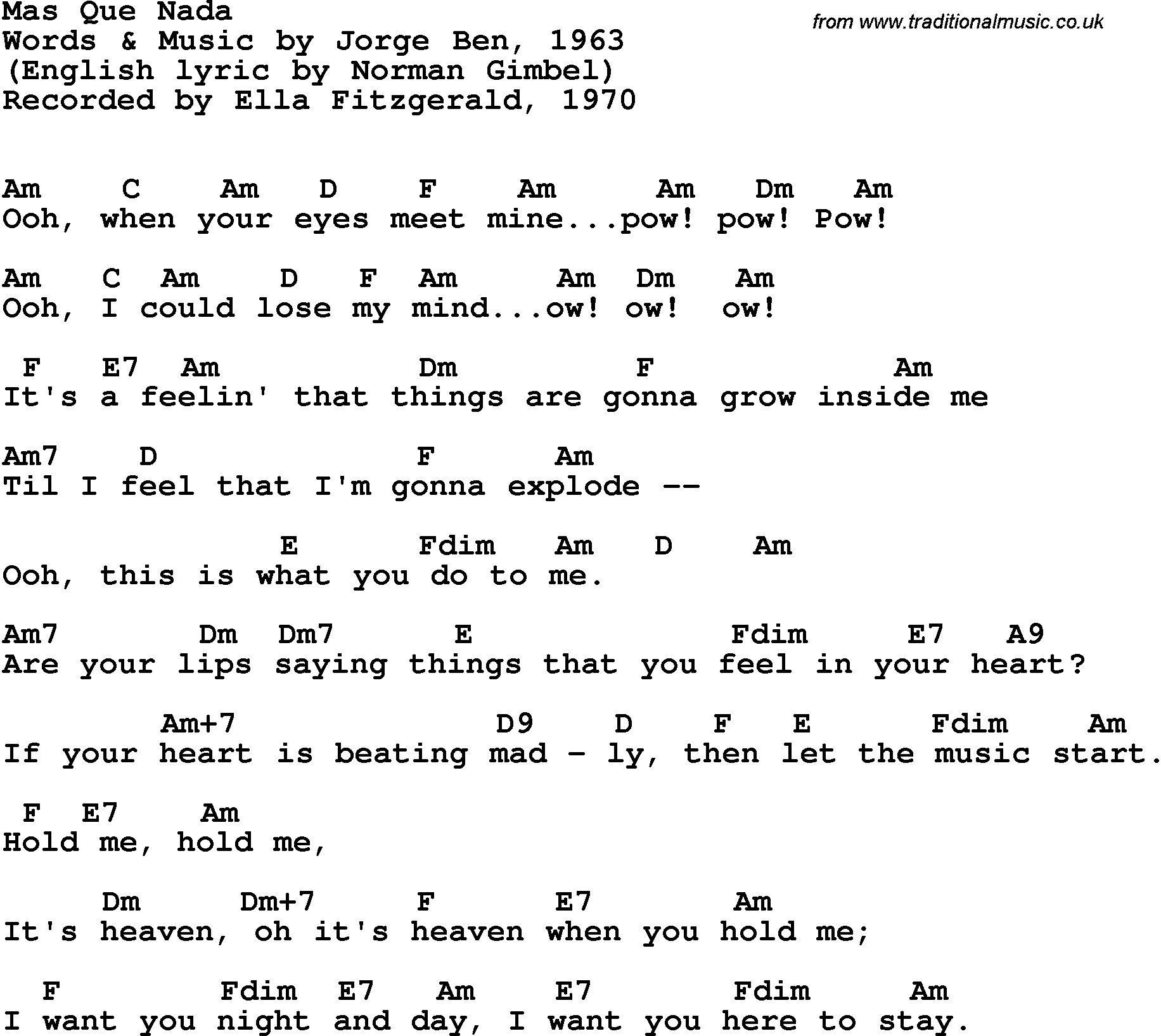 Song Lyrics with guitar chords for Mas Que Nada - Ella Fitzgerald, 1970