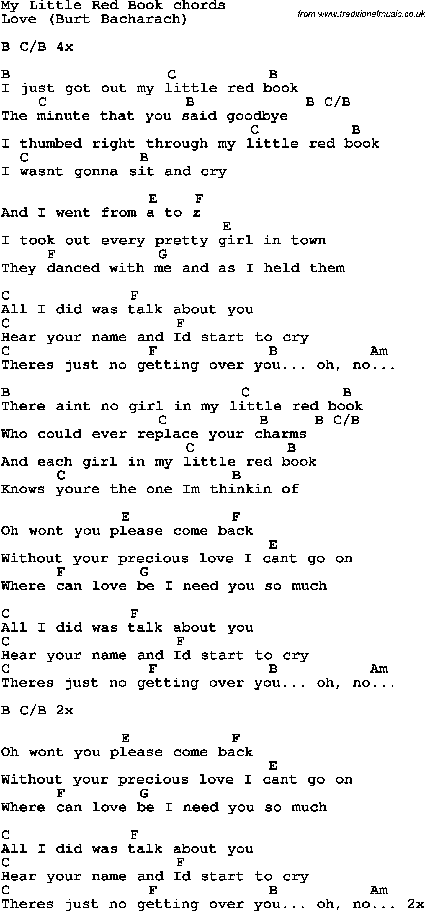 Song Lyrics with guitar chords for My Little Red Book