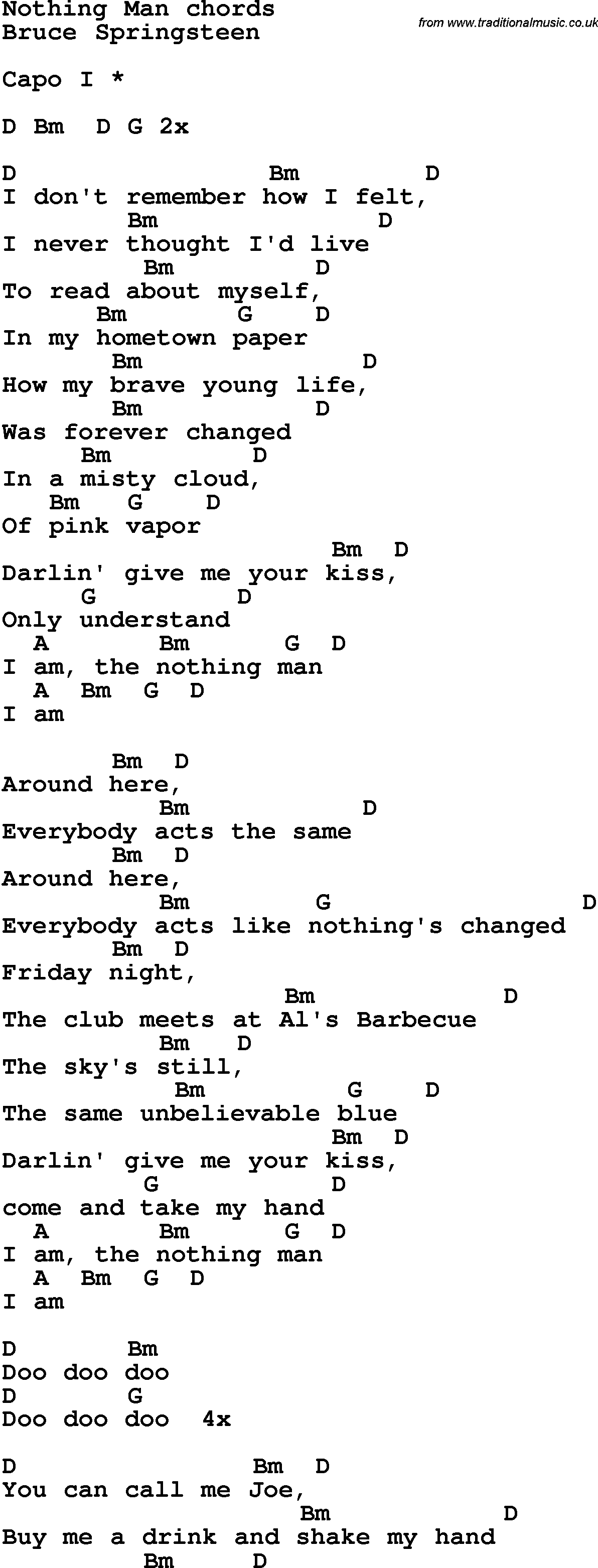 Song Lyrics with guitar chords for Nothing Man