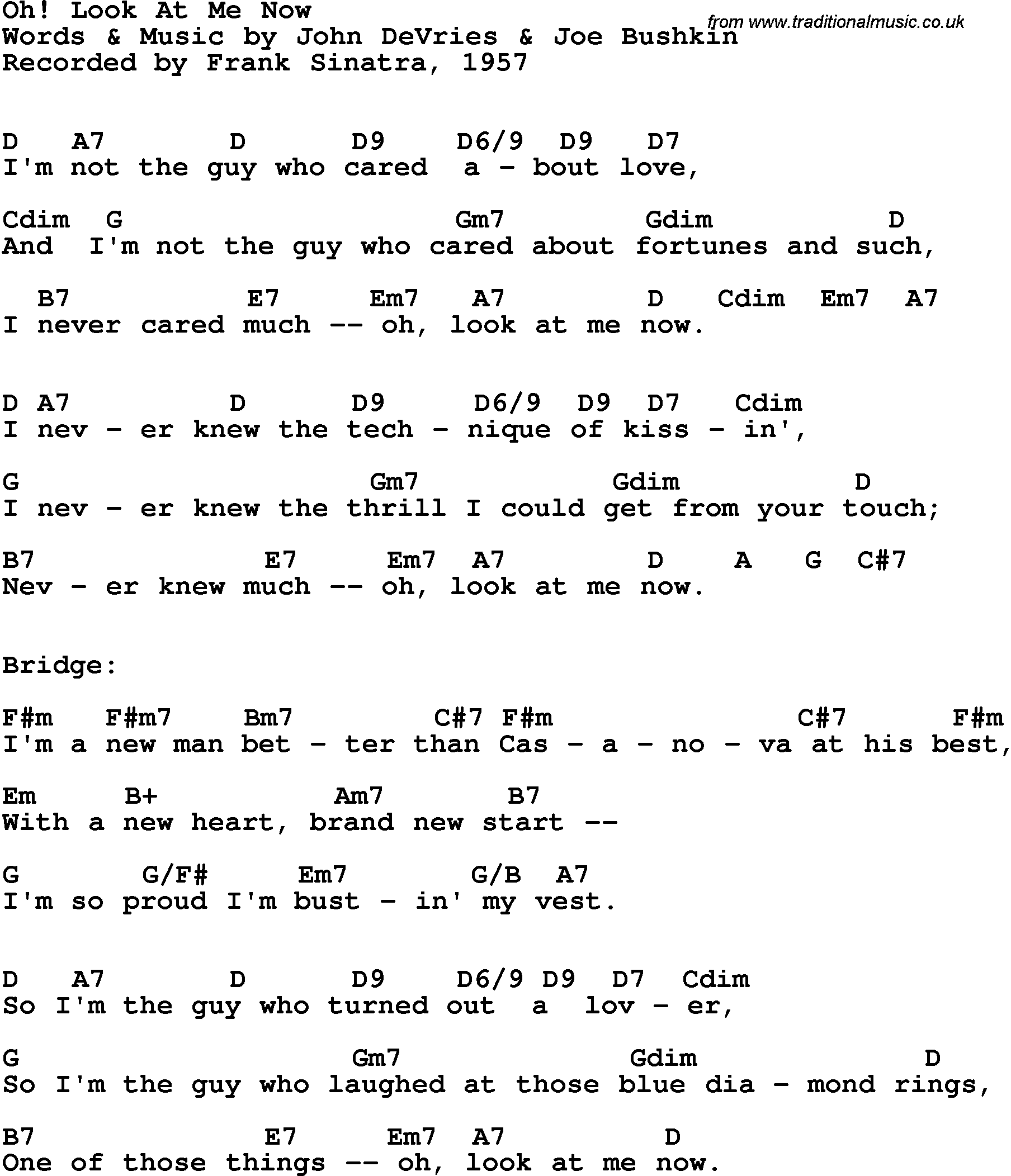 Song Lyrics with guitar chords for Oh! Look At Me Now - Frank Sinatra, 1957